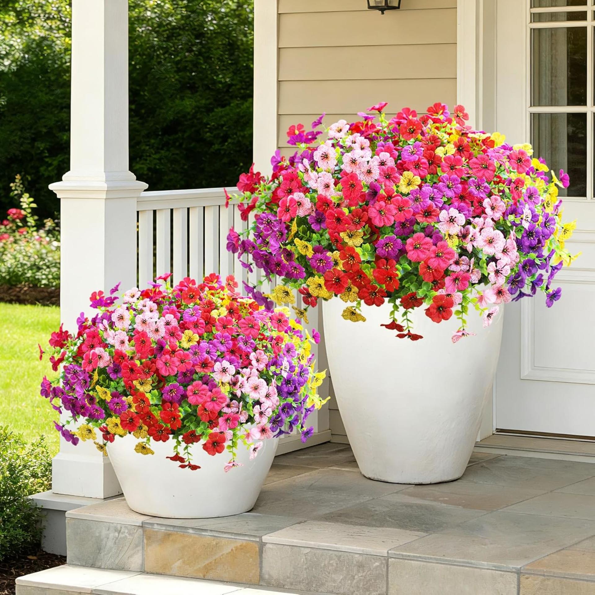 12 Bundles Artificial Flowers for Outdoors, UV Resistant Silk Daisy Faux Plants for Garden Porch - 8