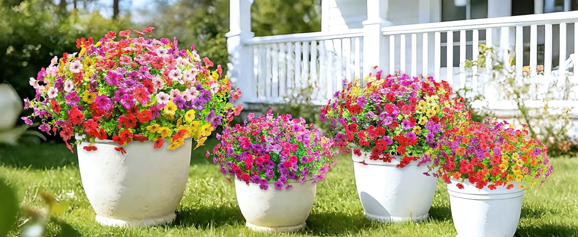 12 Bundles Artificial Flowers for Outdoors, UV Resistant Silk Daisy Faux Plants for Garden Porch detail 4