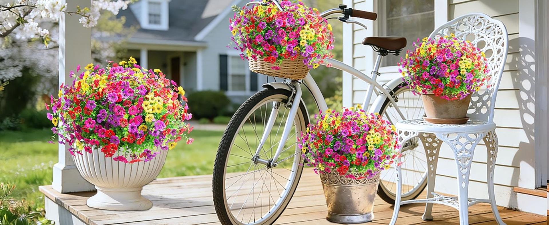 12 Bundles Artificial Flowers for Outdoors, UV Resistant Silk Daisy Faux Plants for Garden Porch detail 6