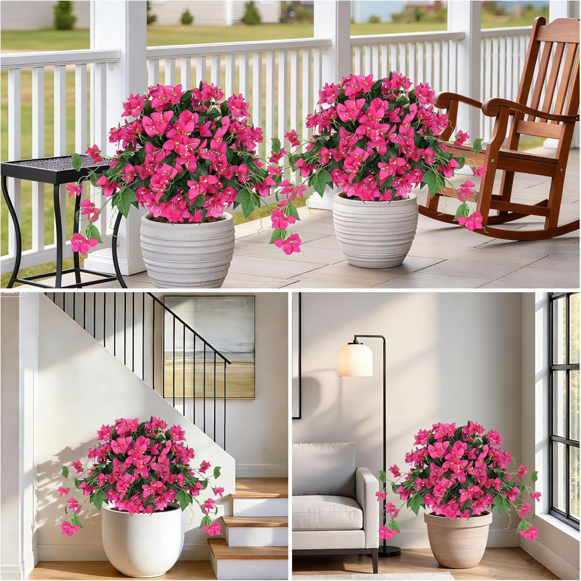 2-Pack Artificial Bougainvillea Topiary Balls, UV Resistant Faux Silk Flower Bushes with Ground Spikes - 7