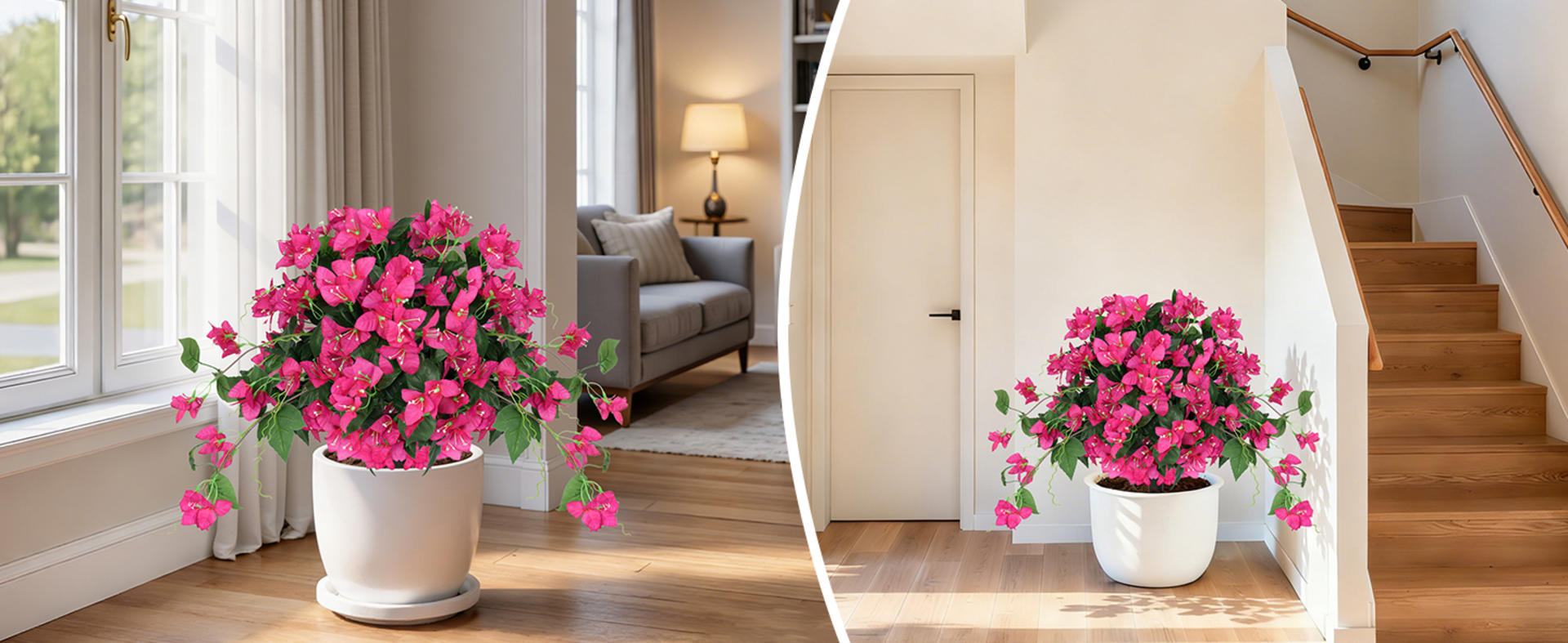 2-Pack Artificial Bougainvillea Topiary Balls, UV Resistant Faux Silk Flower Bushes with Ground Spikes detail 4