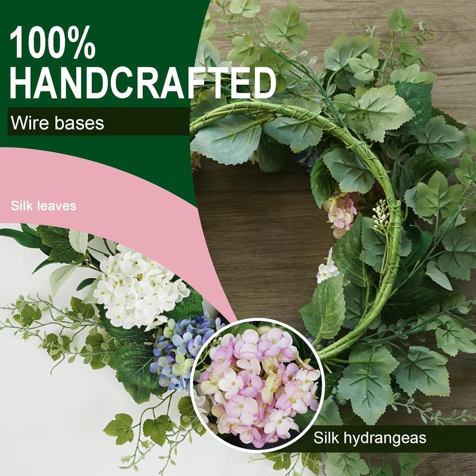 20 Inch Artificial Hydrangea Wreath for Front Door, Spring Summer Floral Decor for Porch and Wall - 2
