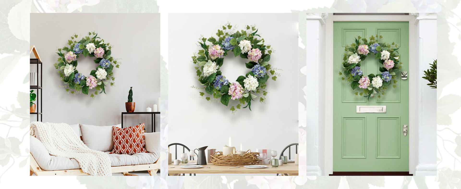 20 Inch Artificial Hydrangea Wreath for Front Door, Spring Summer Floral Decor for Porch and Wall detail 3