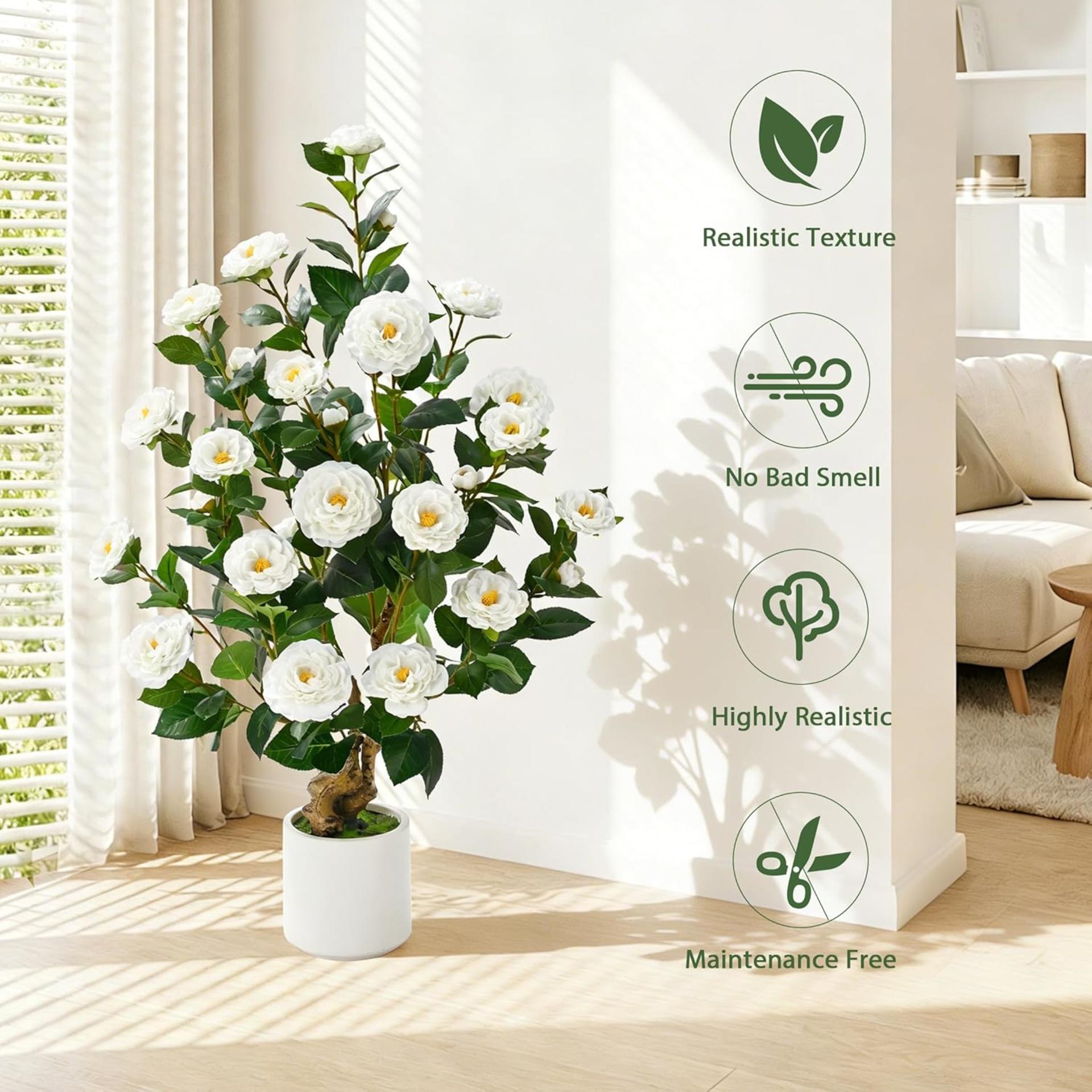 2-Pack 38" Artificial Camellia Trees with Silk Flowers and Stable Cement Base - 4