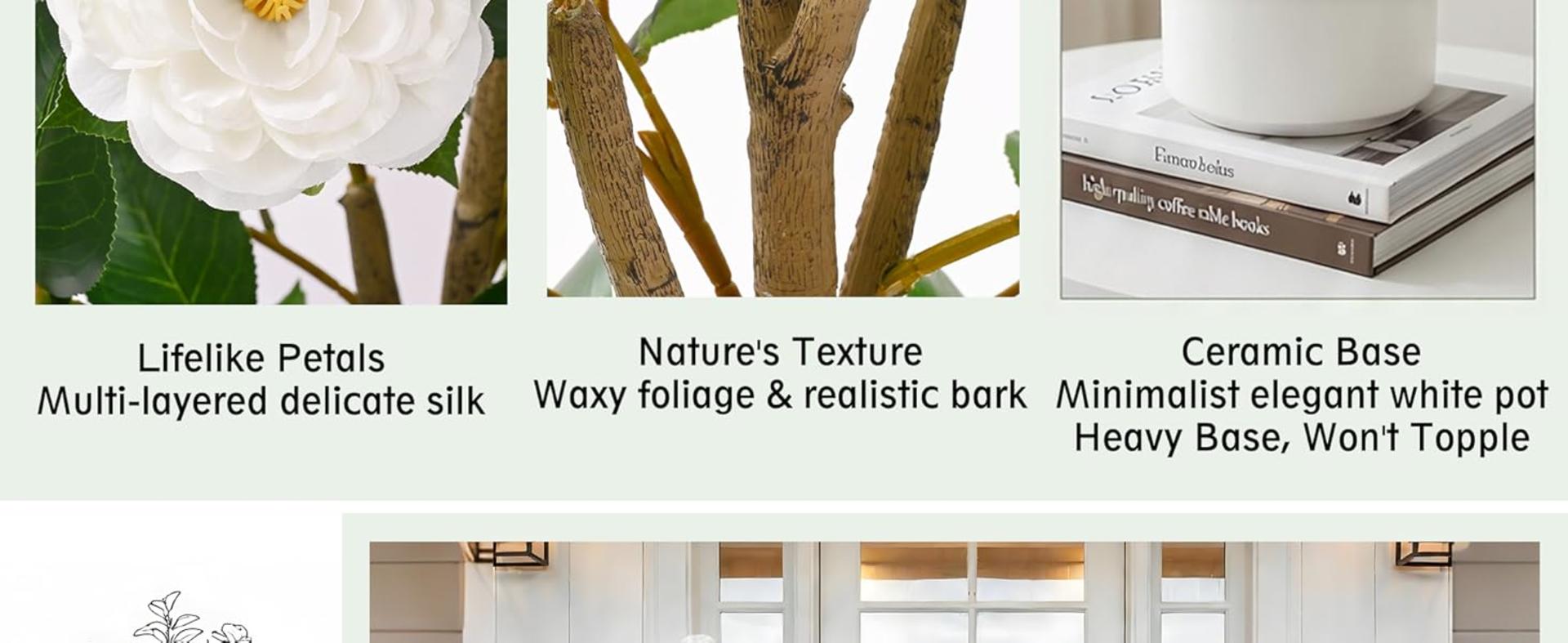 2-Pack 38" Artificial Camellia Trees with Silk Flowers and Stable Cement Base detail 2