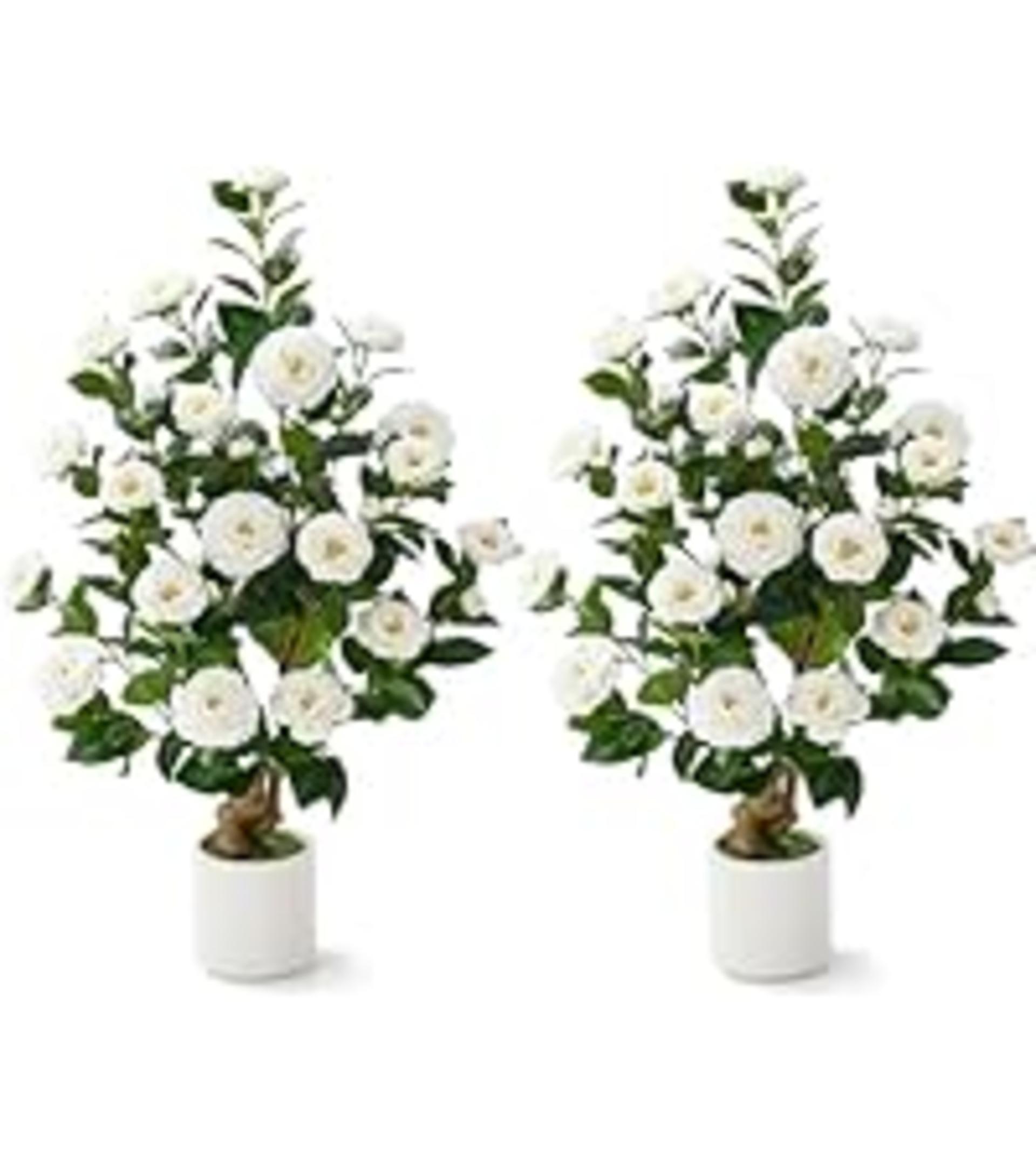 2-Pack 38" Artificial Camellia Trees with Silk Flowers and Stable Cement Base detail 5