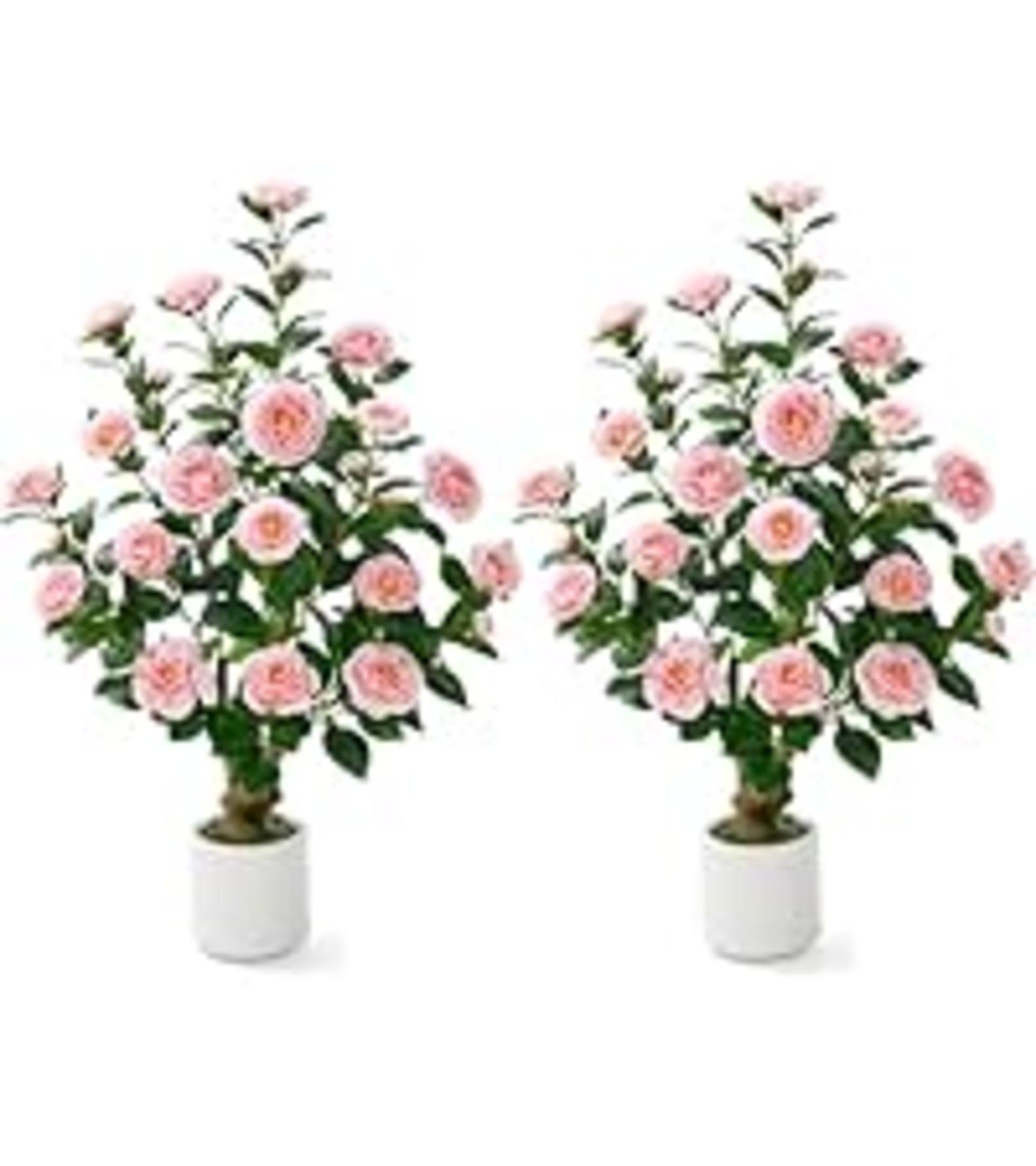 2-Pack 38" Artificial Camellia Trees with Silk Flowers and Stable Cement Base detail 7