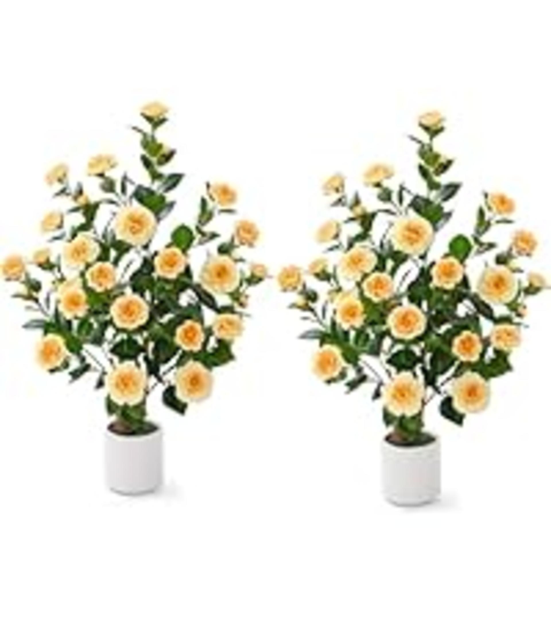 2-Pack 38" Artificial Camellia Trees with Silk Flowers and Stable Cement Base detail 8