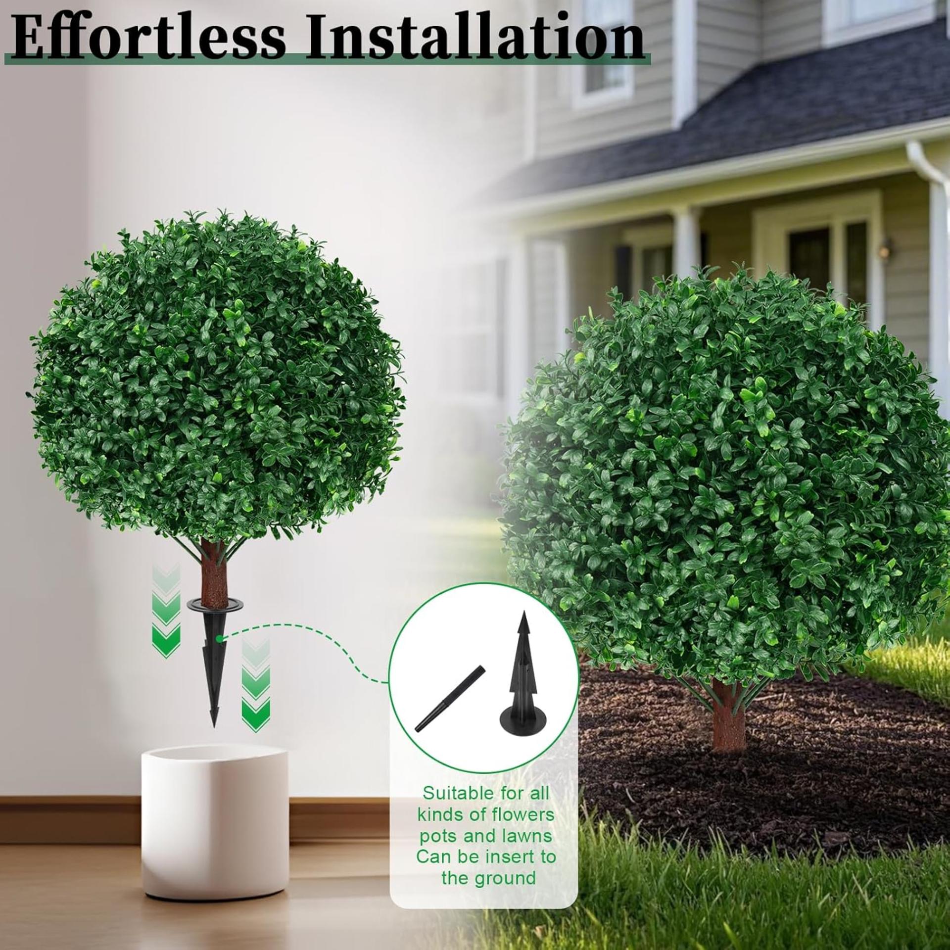 2-Pack 16'' Artificial Boxwood Topiary Ball Trees, UV Resistant Fake Evergreen Shrubs with Ground Spikes - 6