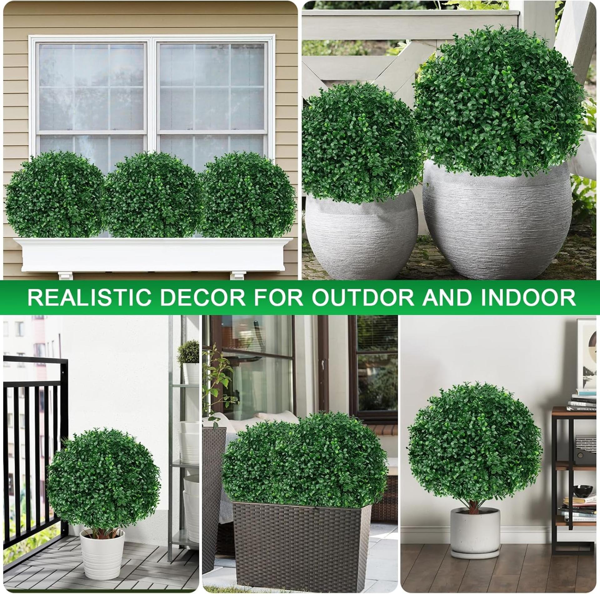 2-Pack 16'' Artificial Boxwood Topiary Ball Trees, UV Resistant Fake Evergreen Shrubs with Ground Spikes - 5