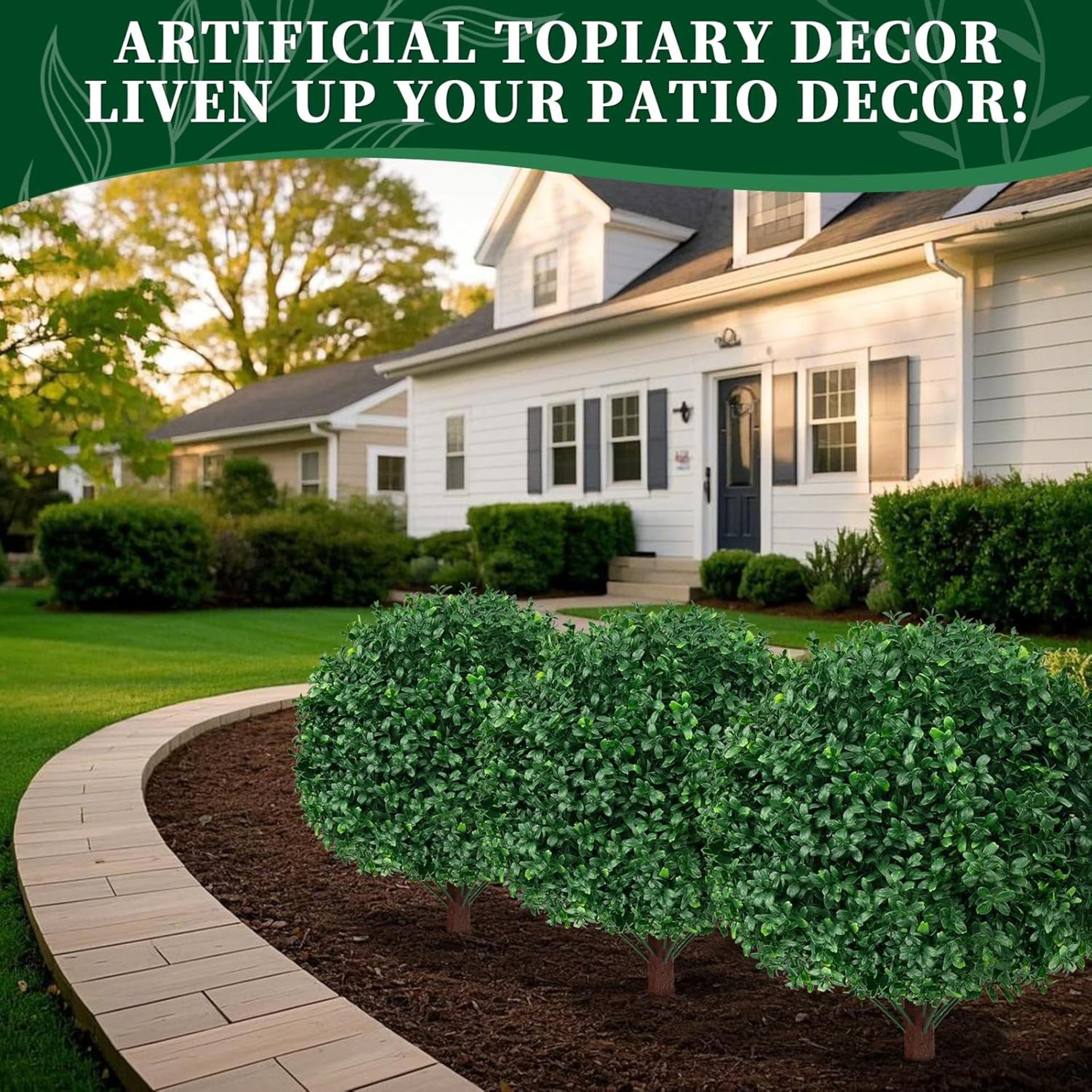 2-Pack 16'' Artificial Boxwood Topiary Ball Trees, UV Resistant Fake Evergreen Shrubs with Ground Spikes - 7
