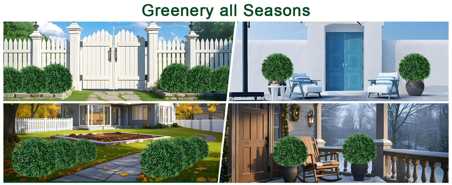 2-Pack 16'' Artificial Boxwood Topiary Ball Trees, UV Resistant Fake Evergreen Shrubs with Ground Spikes detail 6