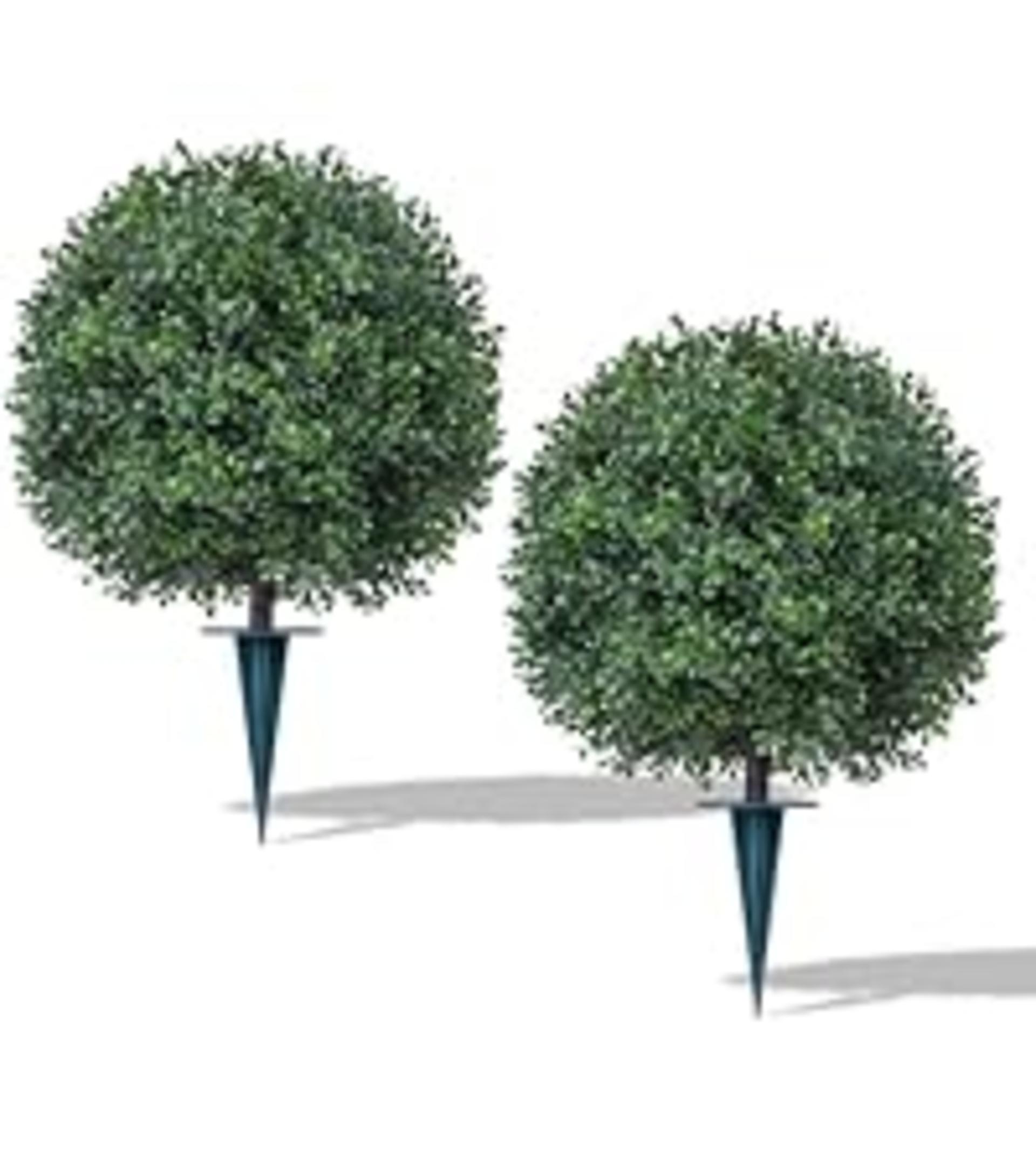 2-Pack 16'' Artificial Boxwood Topiary Ball Trees, UV Resistant Fake Evergreen Shrubs with Ground Spikes detail 7