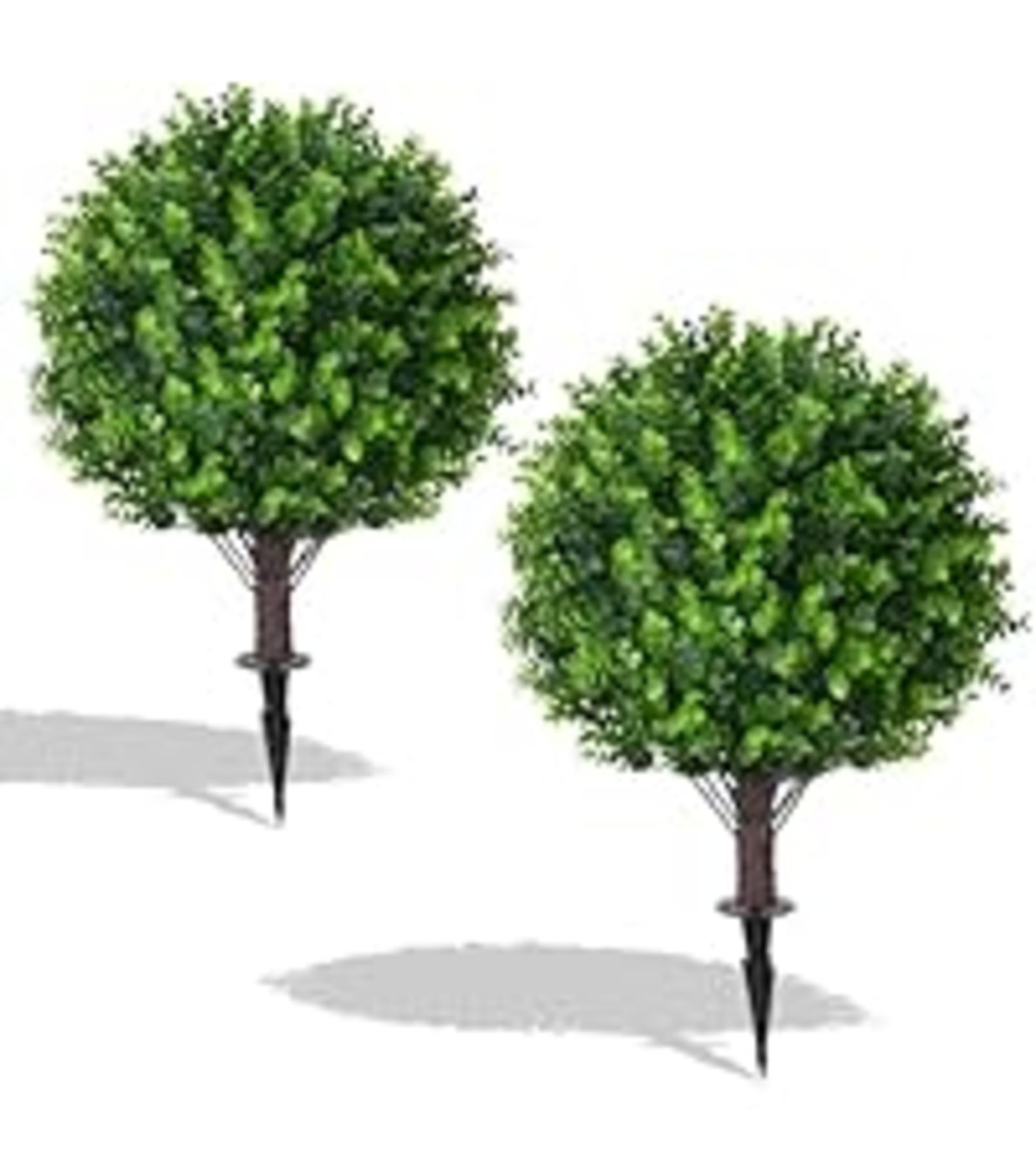 2-Pack 16'' Artificial Boxwood Topiary Ball Trees, UV Resistant Fake Evergreen Shrubs with Ground Spikes detail 11