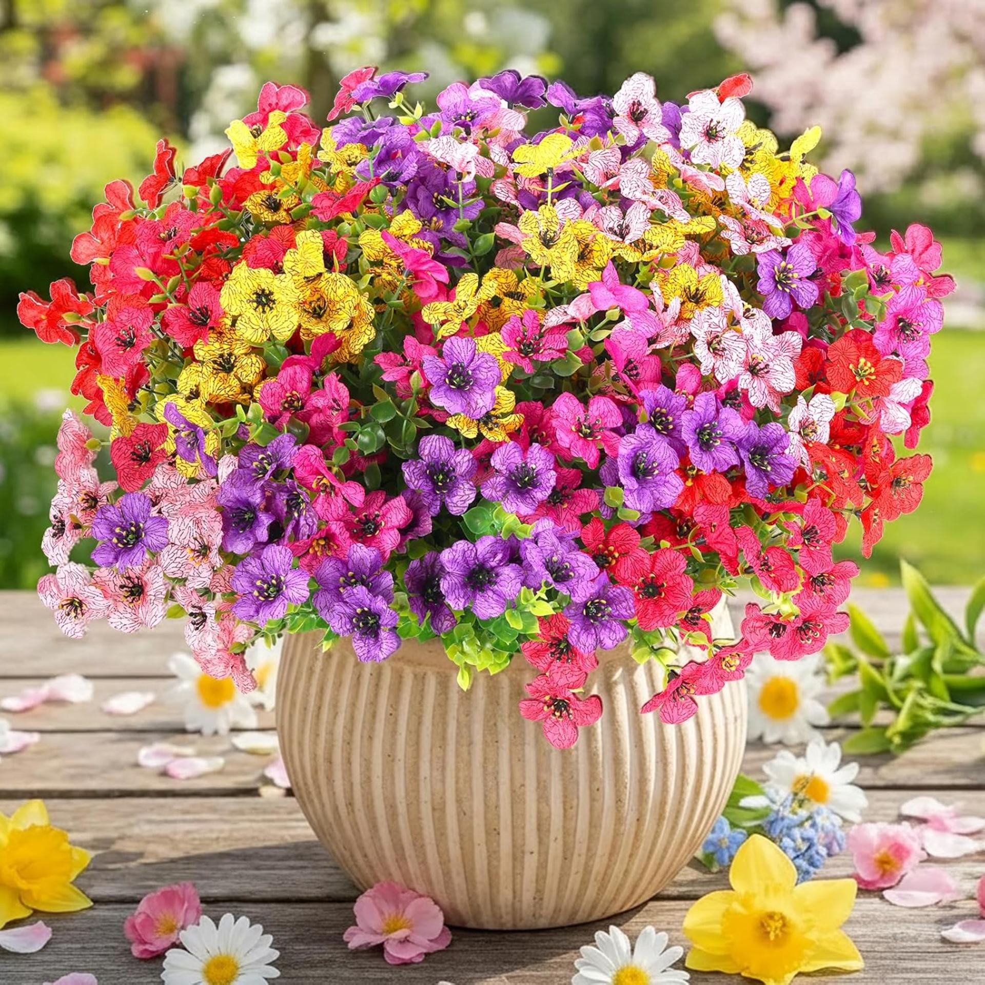 12 Bundles Artificial Daisy Flowers with Eucalyptus Leaves, UV Resistant Faux Silk Flowers for Outdoor Indoor Decor