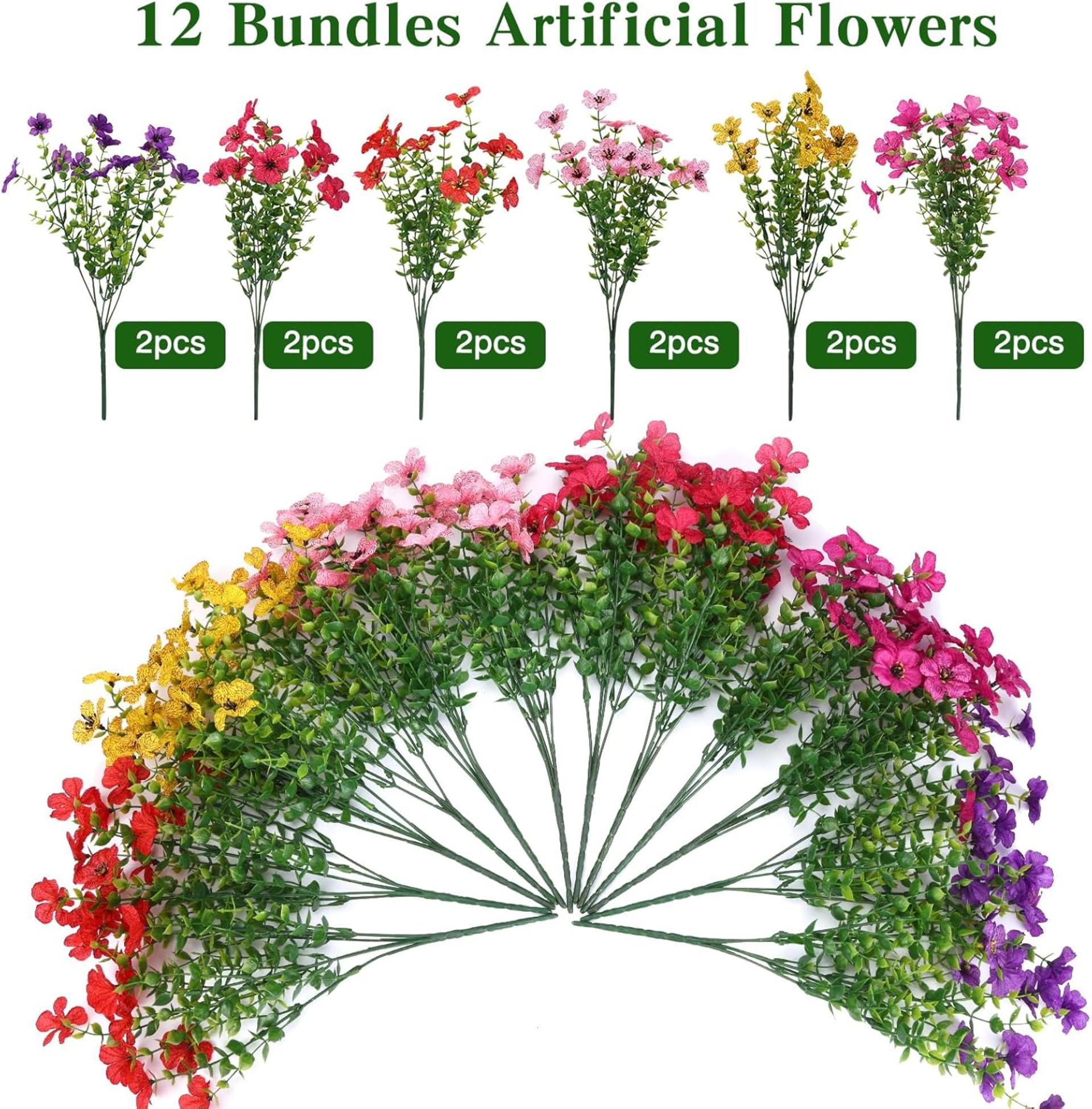 12 Bundles Artificial Daisy Flowers with Eucalyptus Leaves, UV Resistant Faux Silk Flowers for Outdoor Indoor Decor - 3