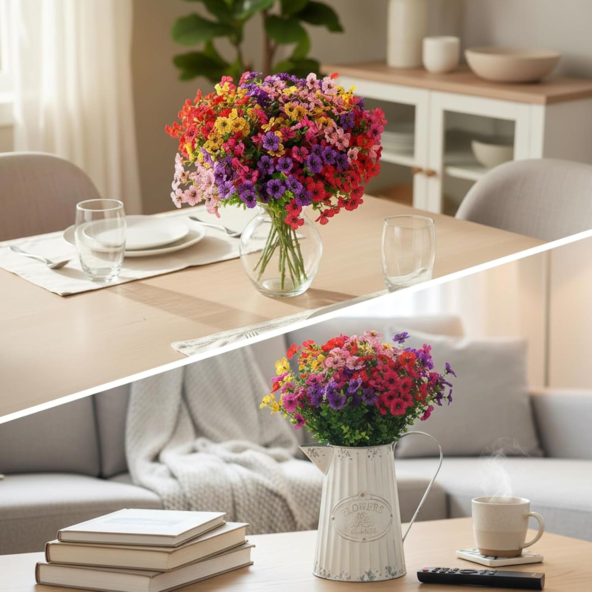 12 Bundles Artificial Daisy Flowers with Eucalyptus Leaves, UV Resistant Faux Silk Flowers for Outdoor Indoor Decor - 7