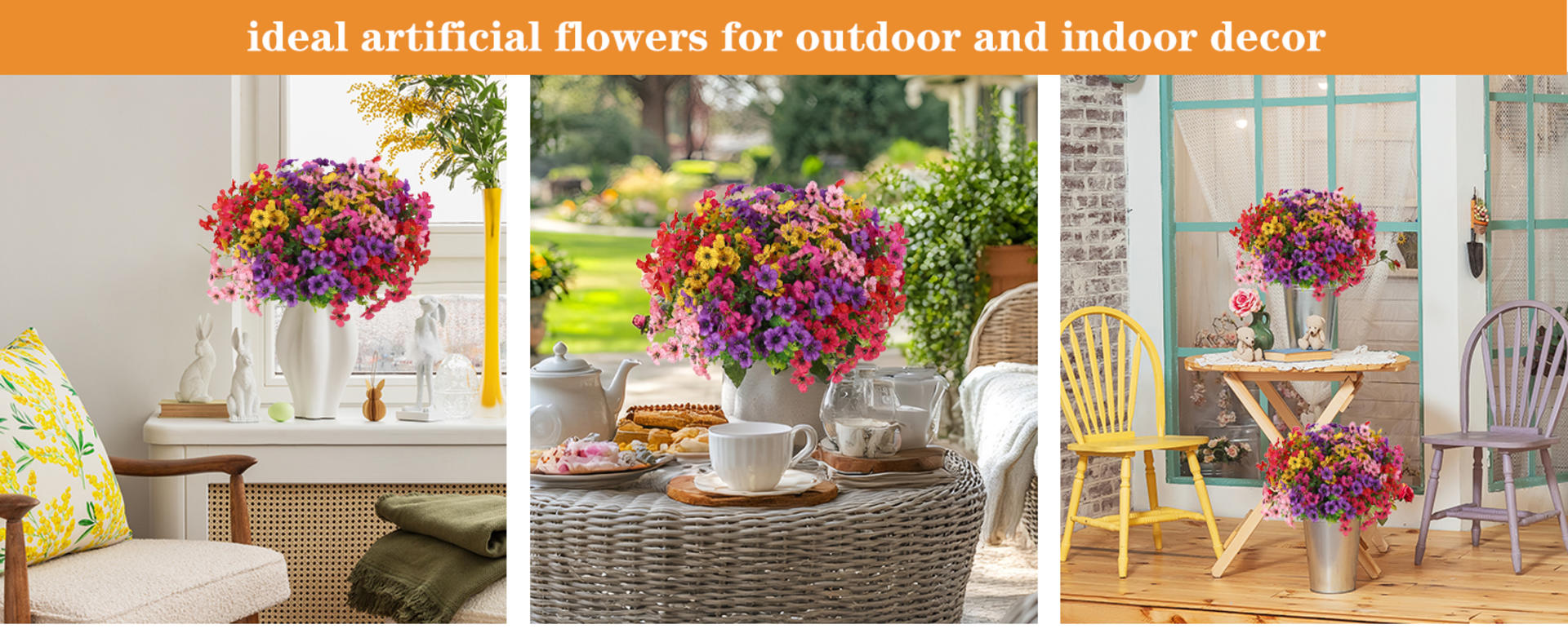12 Bundles Artificial Daisy Flowers with Eucalyptus Leaves, UV Resistant Faux Silk Flowers for Outdoor Indoor Decor detail 7