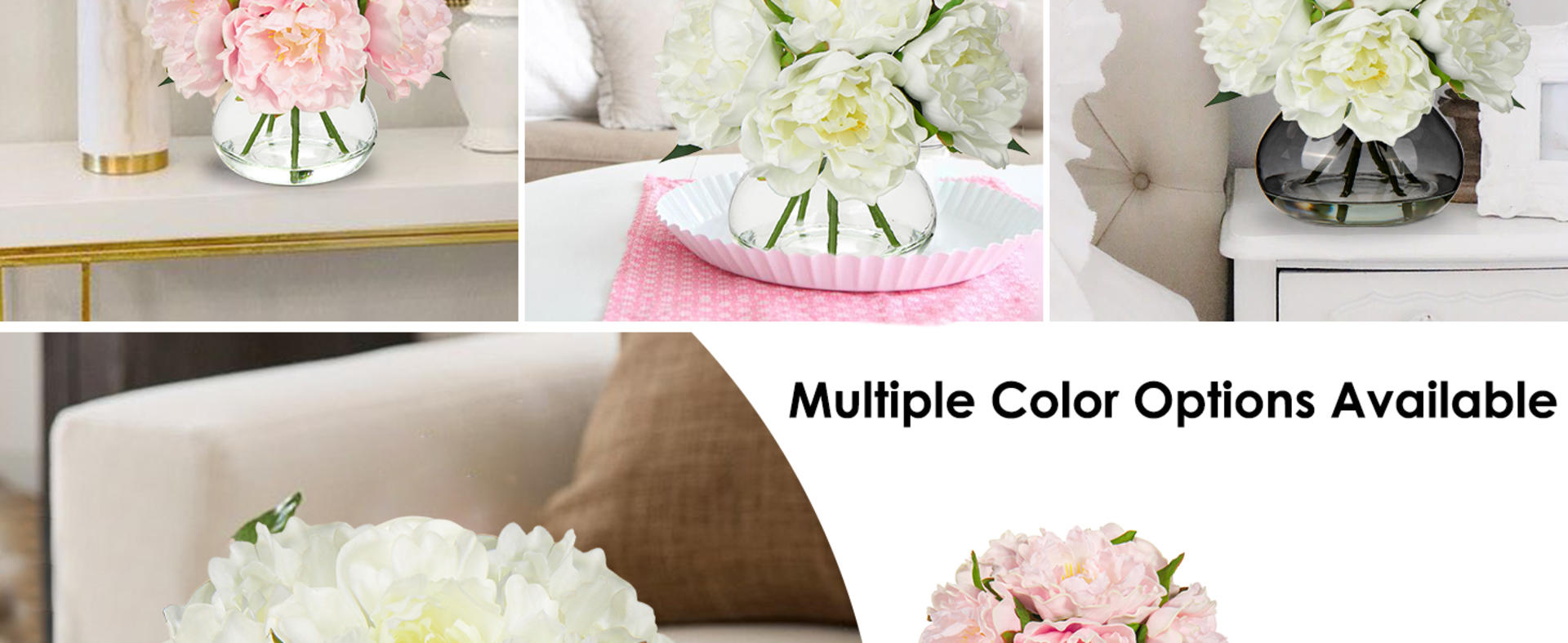 Pink Peonies Artificial Flowers in Glass Vase with Faux Water for Home Decor detail 3