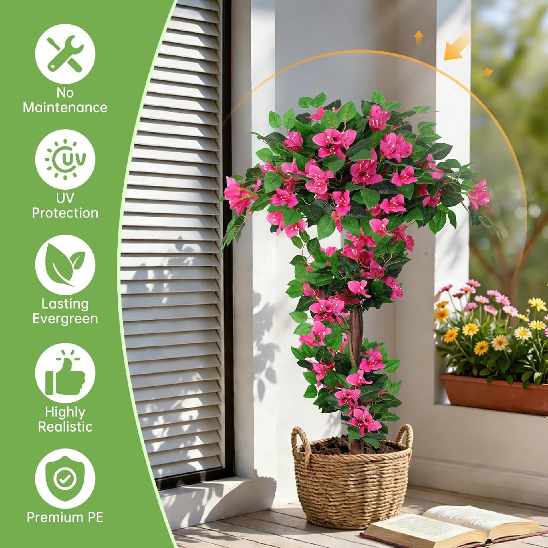 2-Pack 4FT Artificial Bougainvillea Topiary Trees with Ground Spikes, UV Resistant Faux Silk Plants - 2
