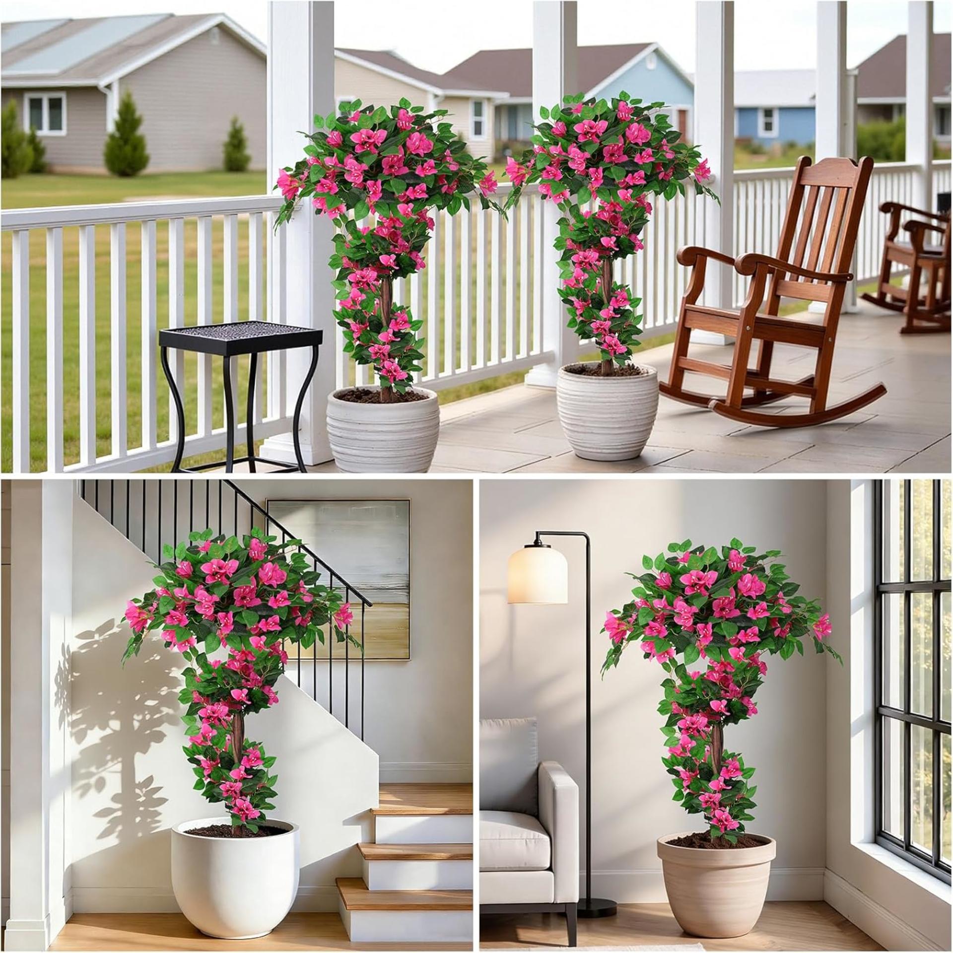 2-Pack 4FT Artificial Bougainvillea Topiary Trees with Ground Spikes, UV Resistant Faux Silk Plants - 6