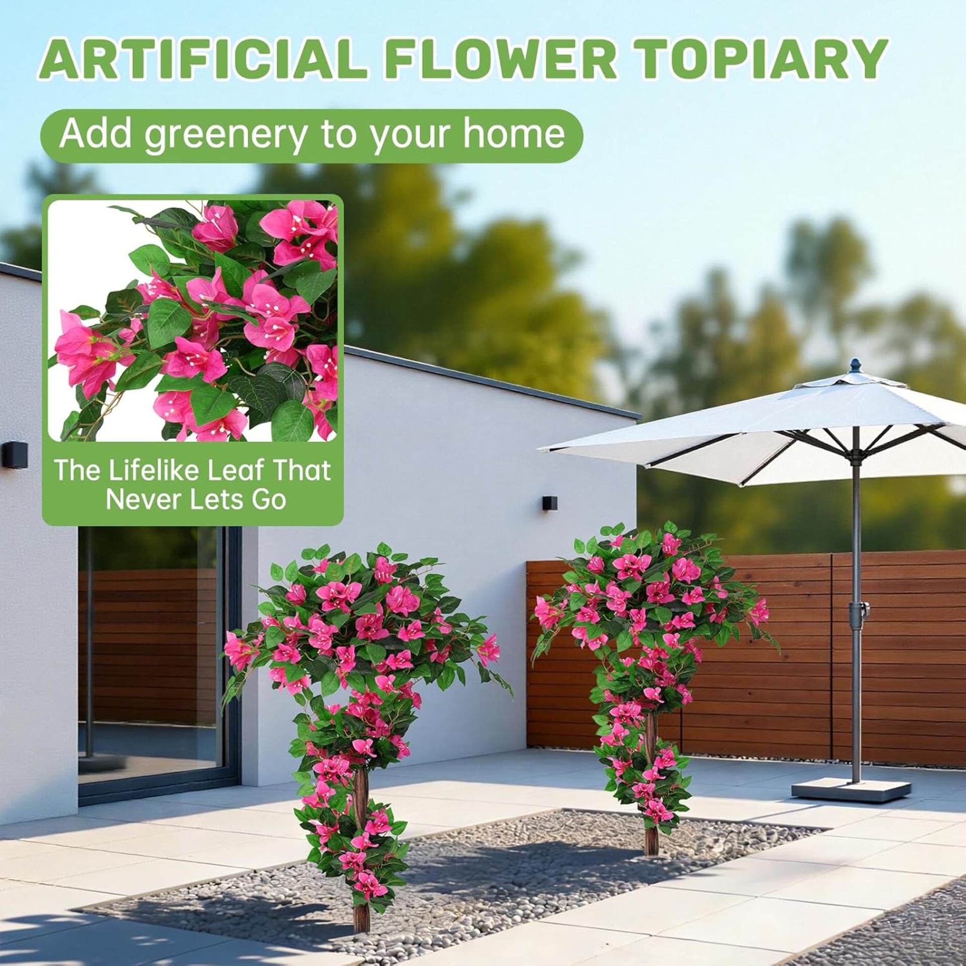2-Pack 4FT Artificial Bougainvillea Topiary Trees with Ground Spikes, UV Resistant Faux Silk Plants - 8