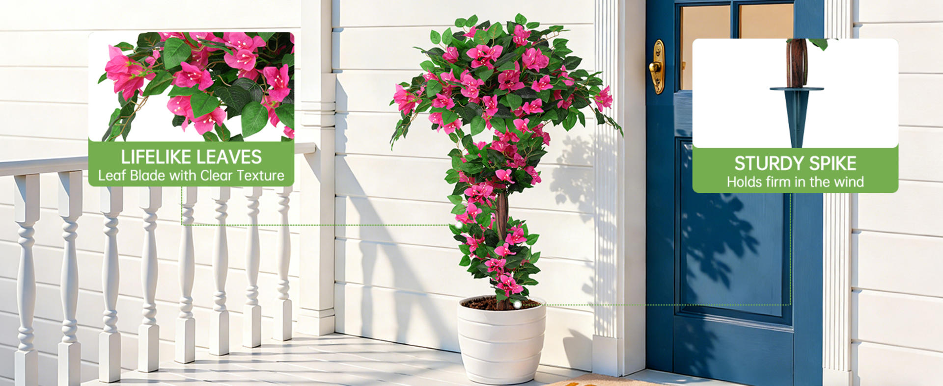 2-Pack 4FT Artificial Bougainvillea Topiary Trees with Ground Spikes, UV Resistant Faux Silk Plants detail 2
