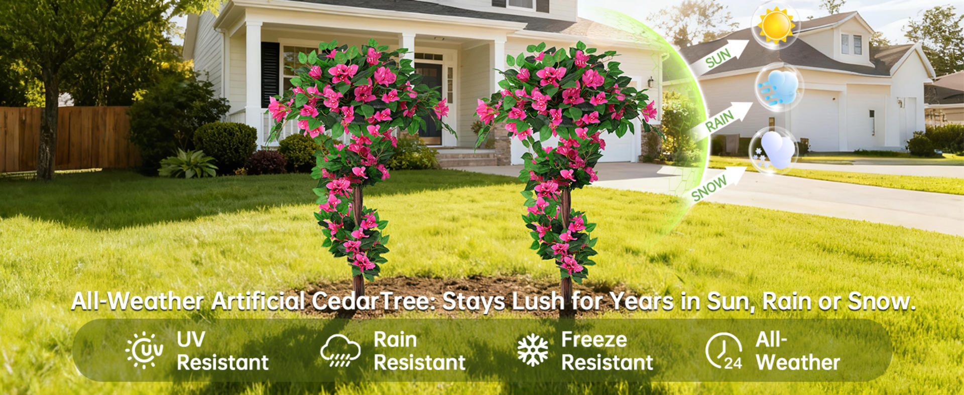 2-Pack 4FT Artificial Bougainvillea Topiary Trees with Ground Spikes, UV Resistant Faux Silk Plants detail 3