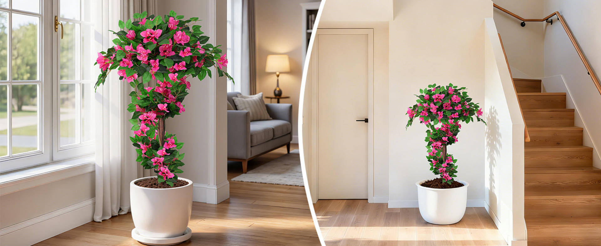 2-Pack 4FT Artificial Bougainvillea Topiary Trees with Ground Spikes, UV Resistant Faux Silk Plants detail 4