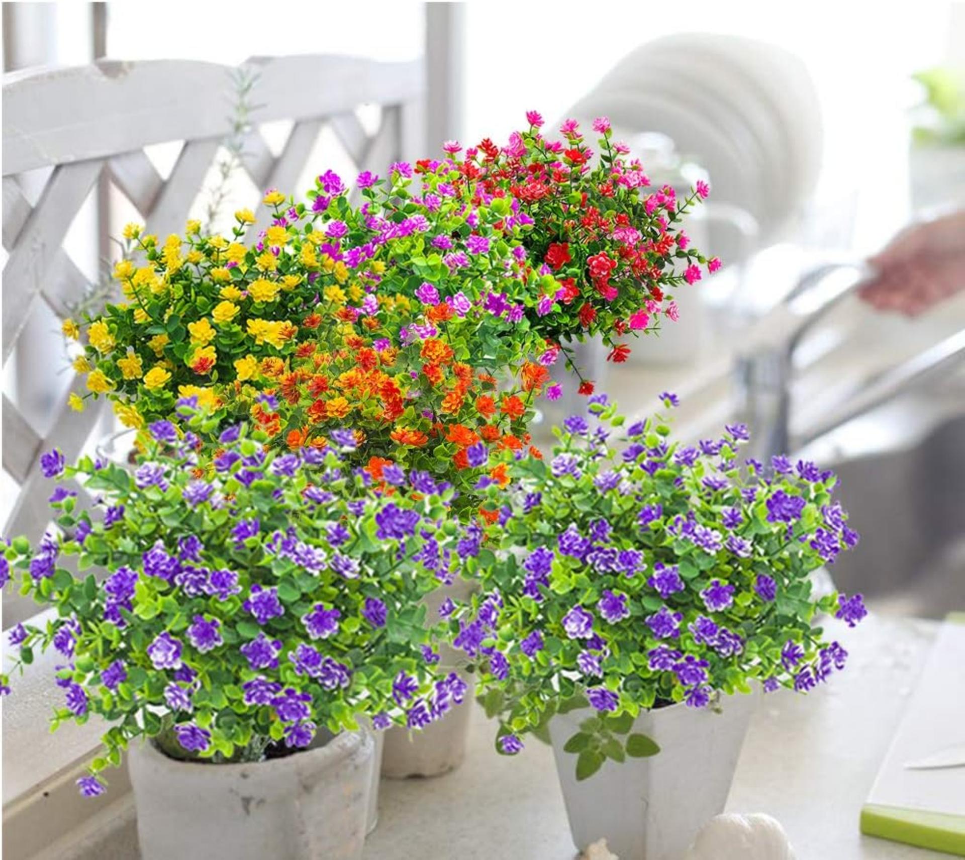 10 Bundles Artificial Flowers UV Resistant Fake Outdoor Plants for Garden Porch Decor - 4