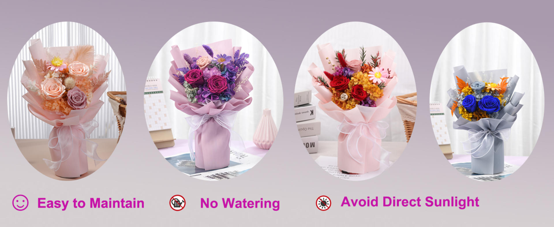 Preserved Purple Rose Bouquet, Real Flowers That Last 1-3 Years, Birthday Gifts for Women detail 4