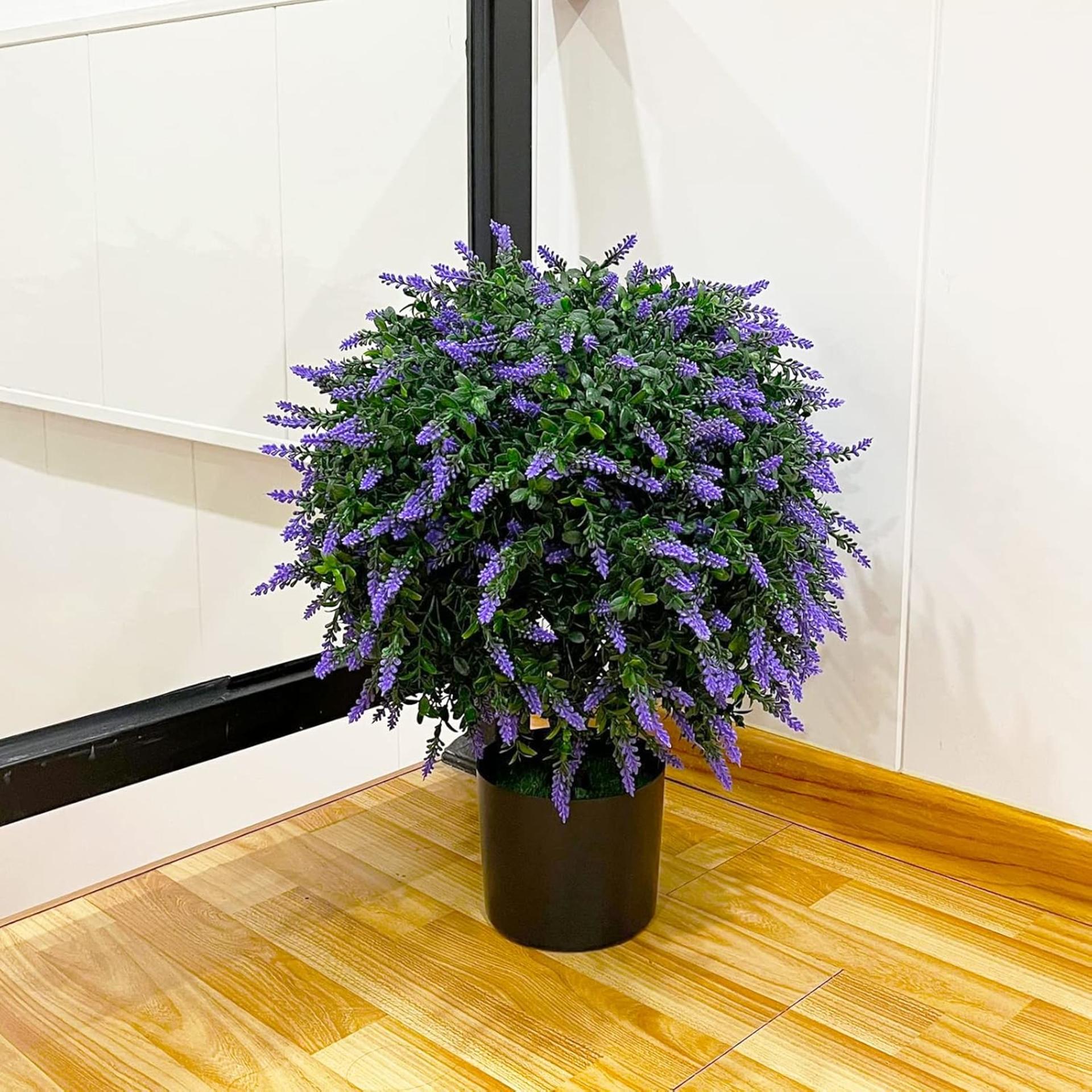 21.6" Artificial Lavender Topiary Ball Tree Set of 2, UV Resistant Potted Bushes - 2
