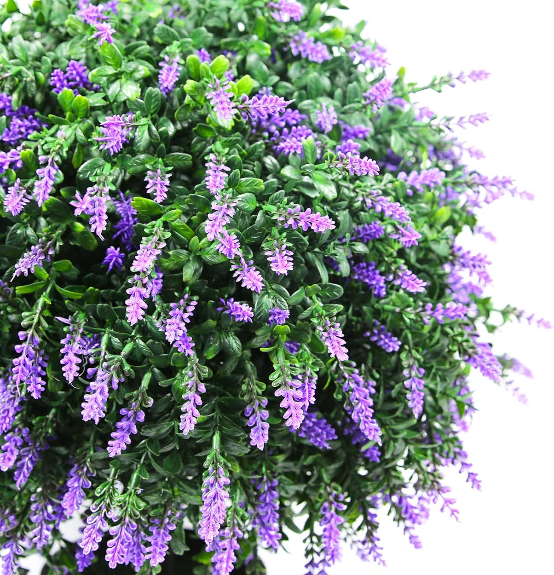21.6" Artificial Lavender Topiary Ball Tree Set of 2, UV Resistant Potted Bushes - 4