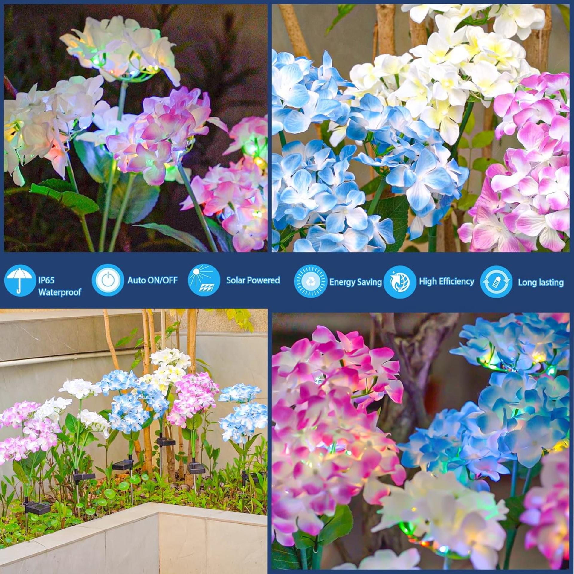 Solar Garden Lights - 3 Pack Upgraded Colorful Hydrangea Flower Lights with 2 Modes - 4