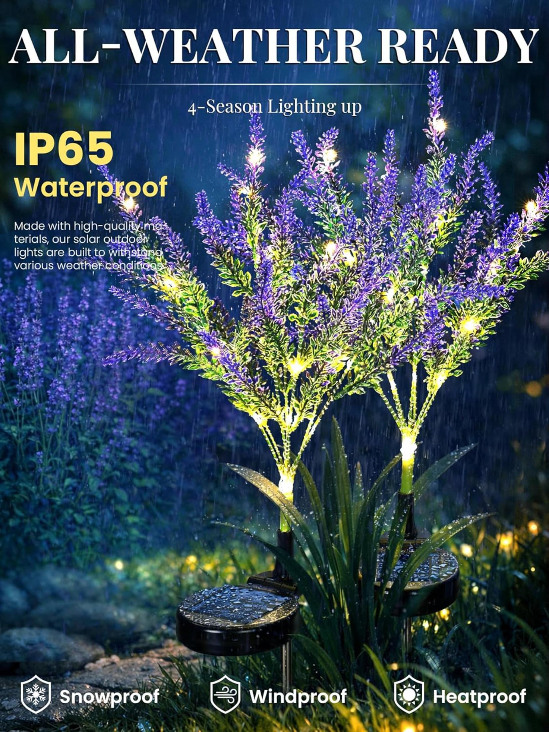 Solar Lavender Garden Lights, Waterproof LED Outdoor Flower Decor for Yard and Patio (Set of 2) - 2