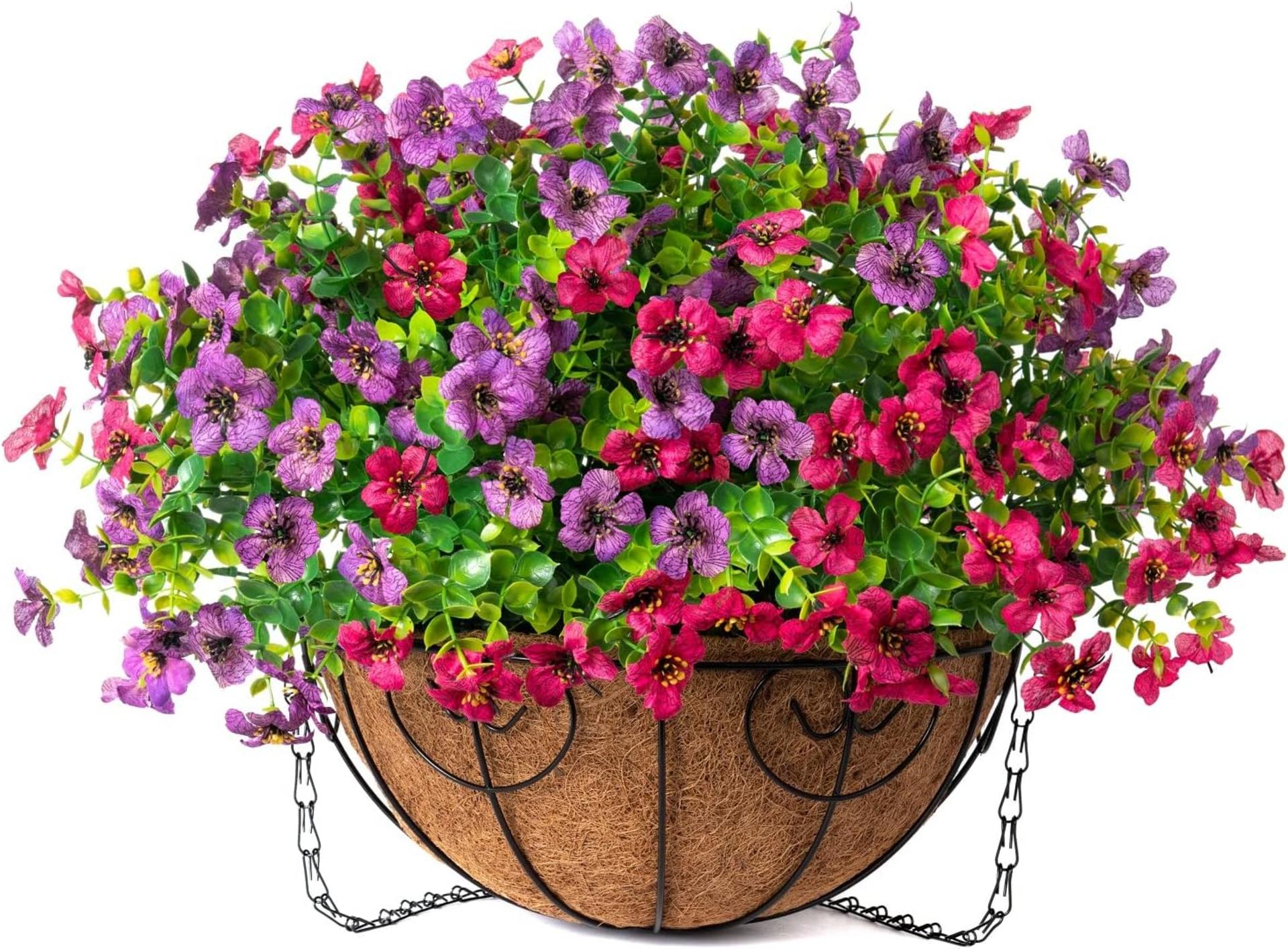Artificial Hanging Flowers in Basket, UV Resistant Silk Daisy & Eucalyptus for Outdoor Patio - 8