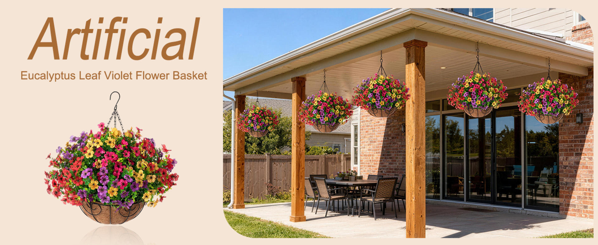 Artificial Hanging Flowers in Basket, UV Resistant Silk Daisy & Eucalyptus for Outdoor Patio detail 1