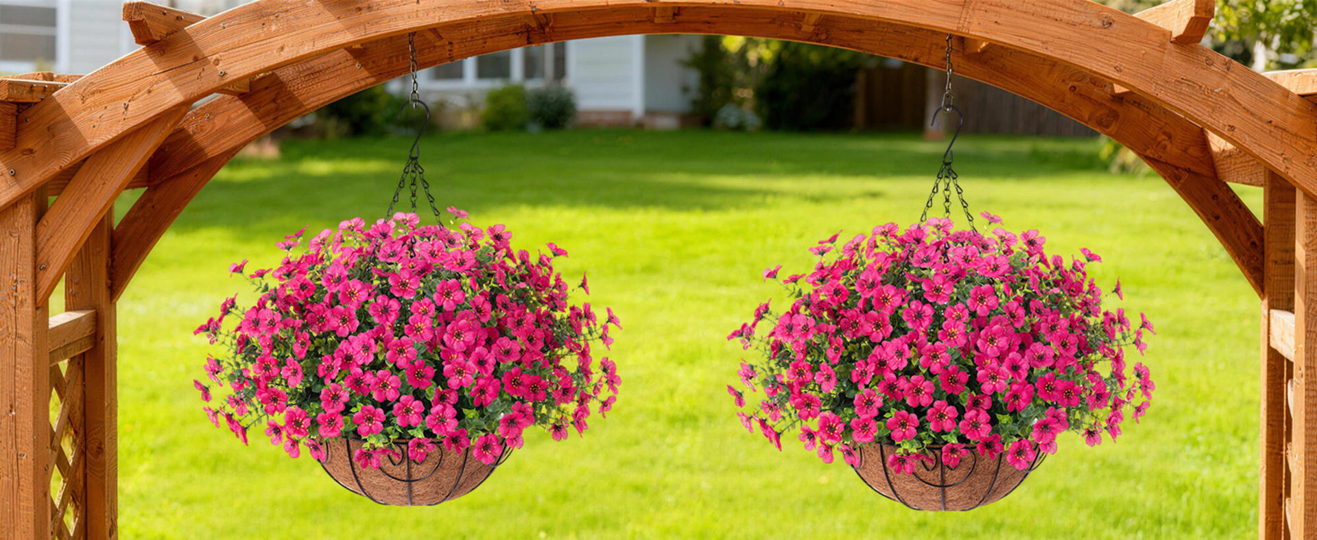Artificial Hanging Flowers in Basket, UV Resistant Silk Daisy & Eucalyptus for Outdoor Patio detail 4