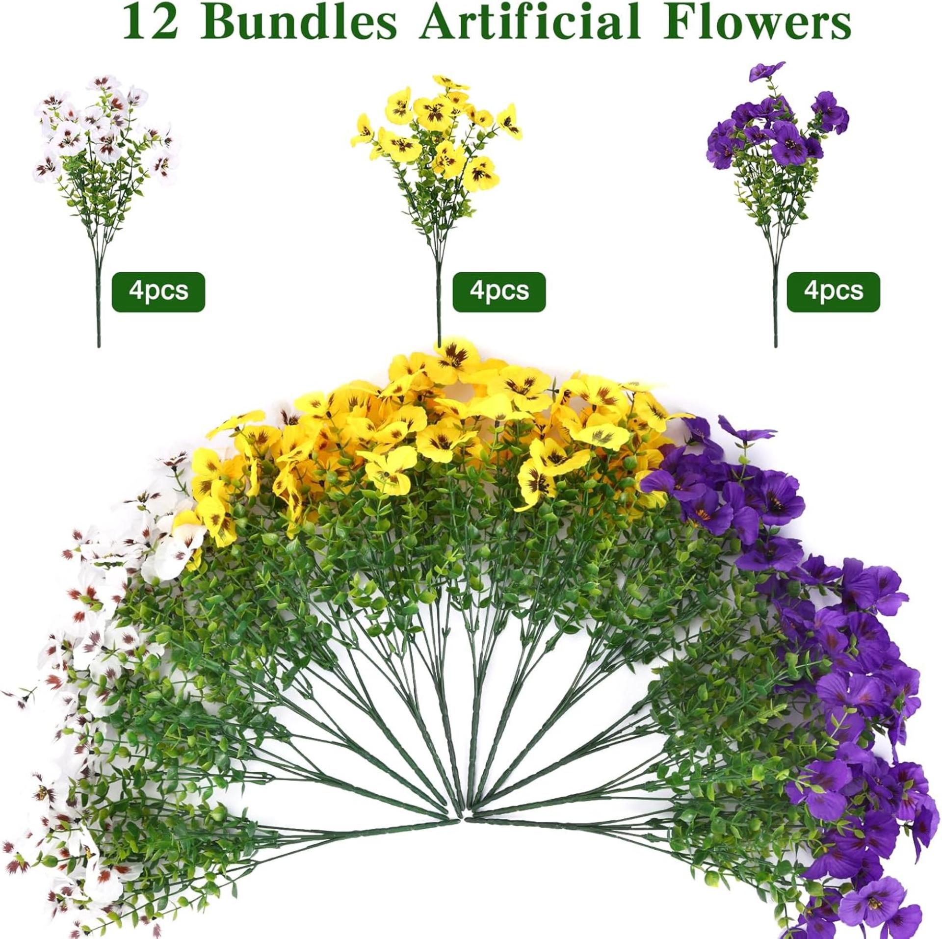 12 Bundles Artificial Pansy Flowers with Eucalyptus Leaves for Indoor Outdoor Decor - 3