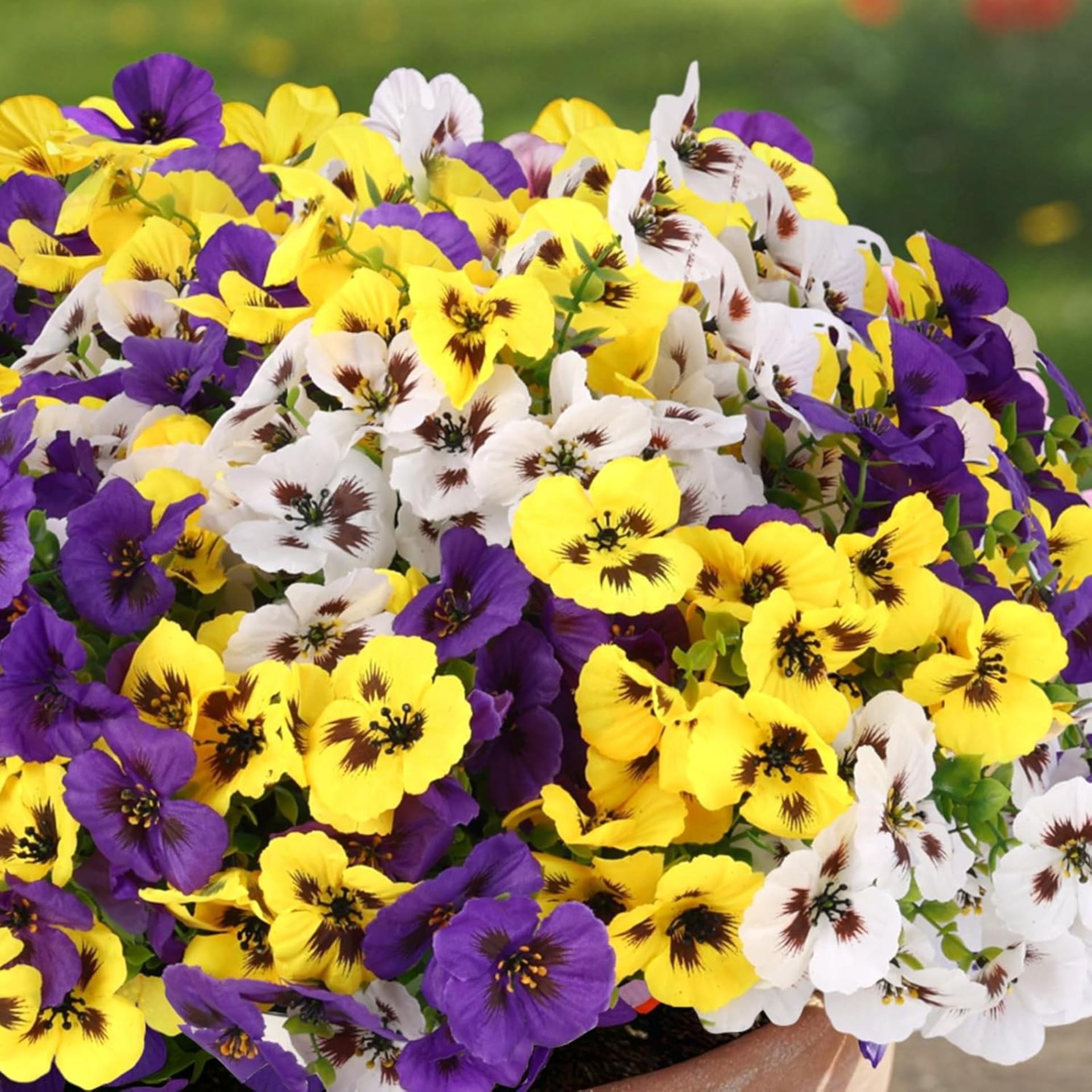 12 Bundles Artificial Pansy Flowers with Eucalyptus Leaves for Indoor Outdoor Decor - 4