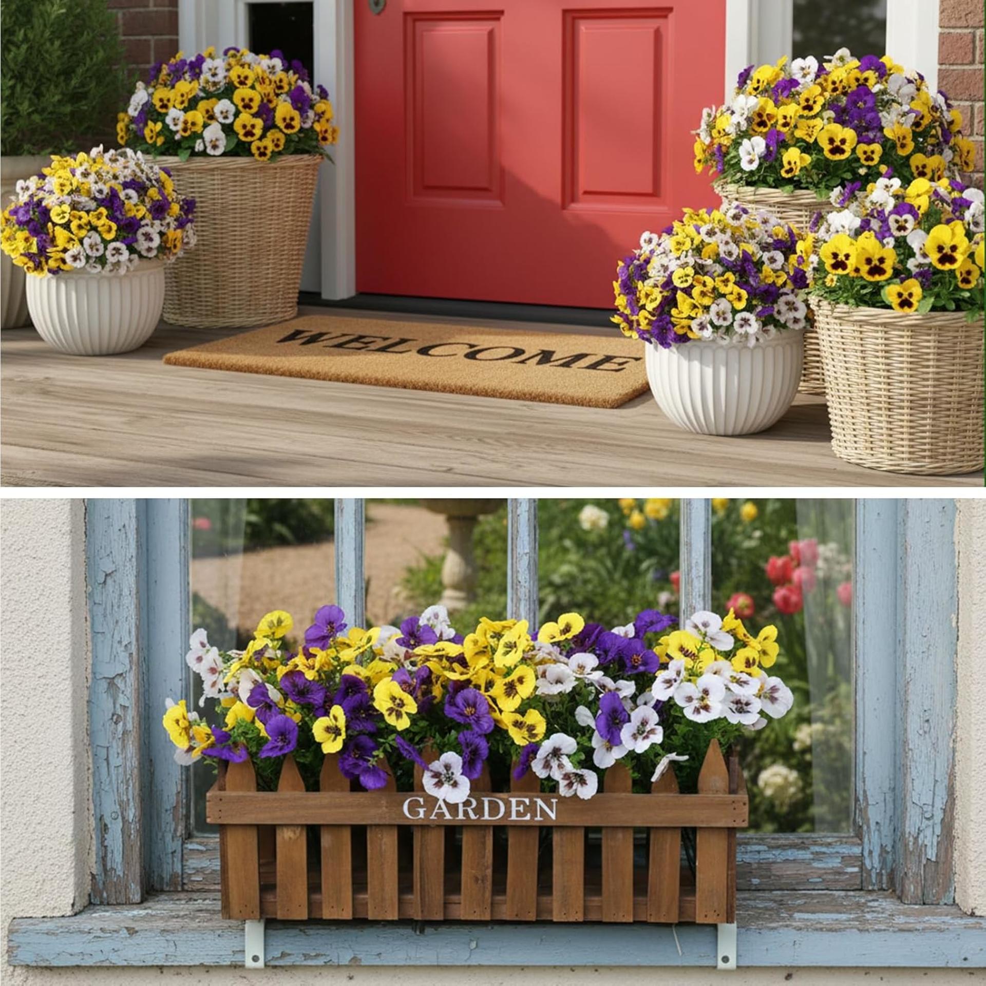 12 Bundles Artificial Pansy Flowers with Eucalyptus Leaves for Indoor Outdoor Decor - 6