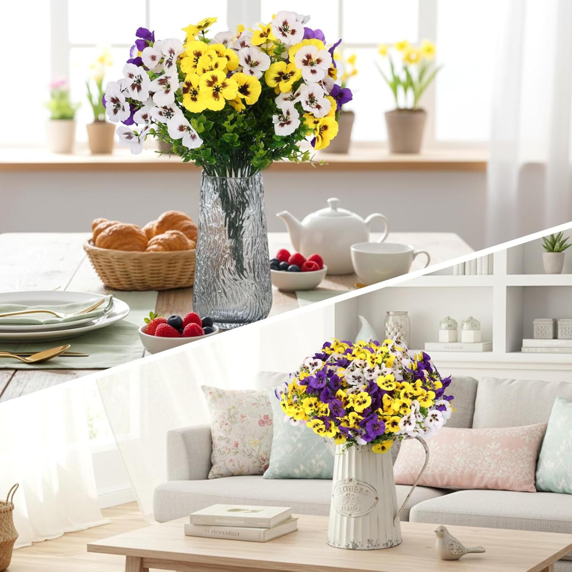 12 Bundles Artificial Pansy Flowers with Eucalyptus Leaves for Indoor Outdoor Decor - 7