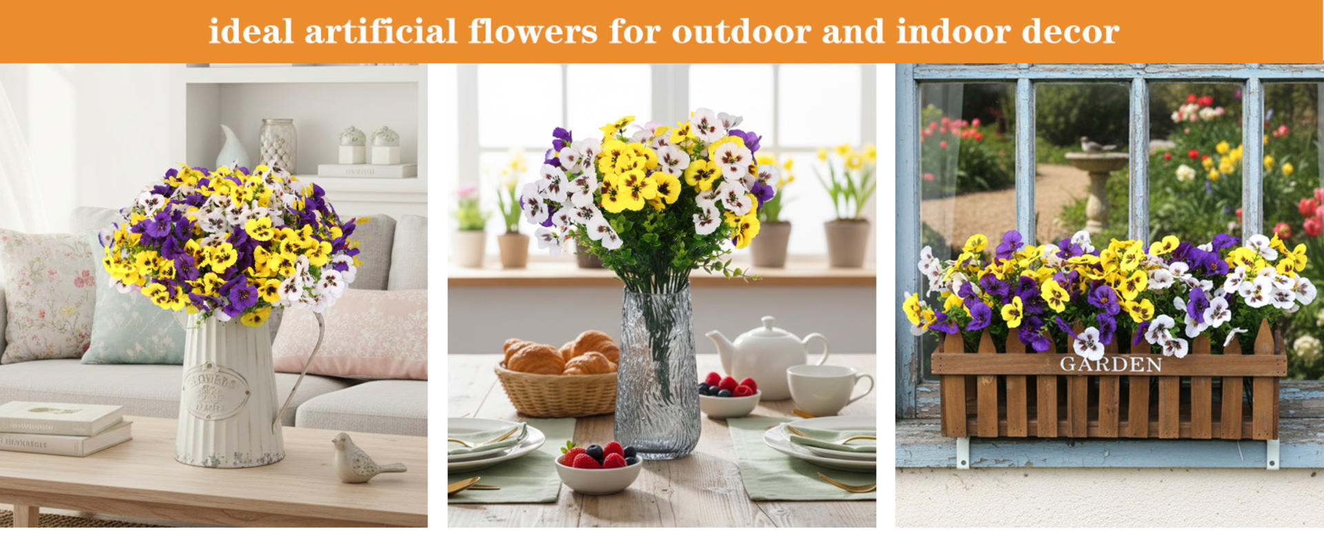 12 Bundles Artificial Pansy Flowers with Eucalyptus Leaves for Indoor Outdoor Decor detail 7