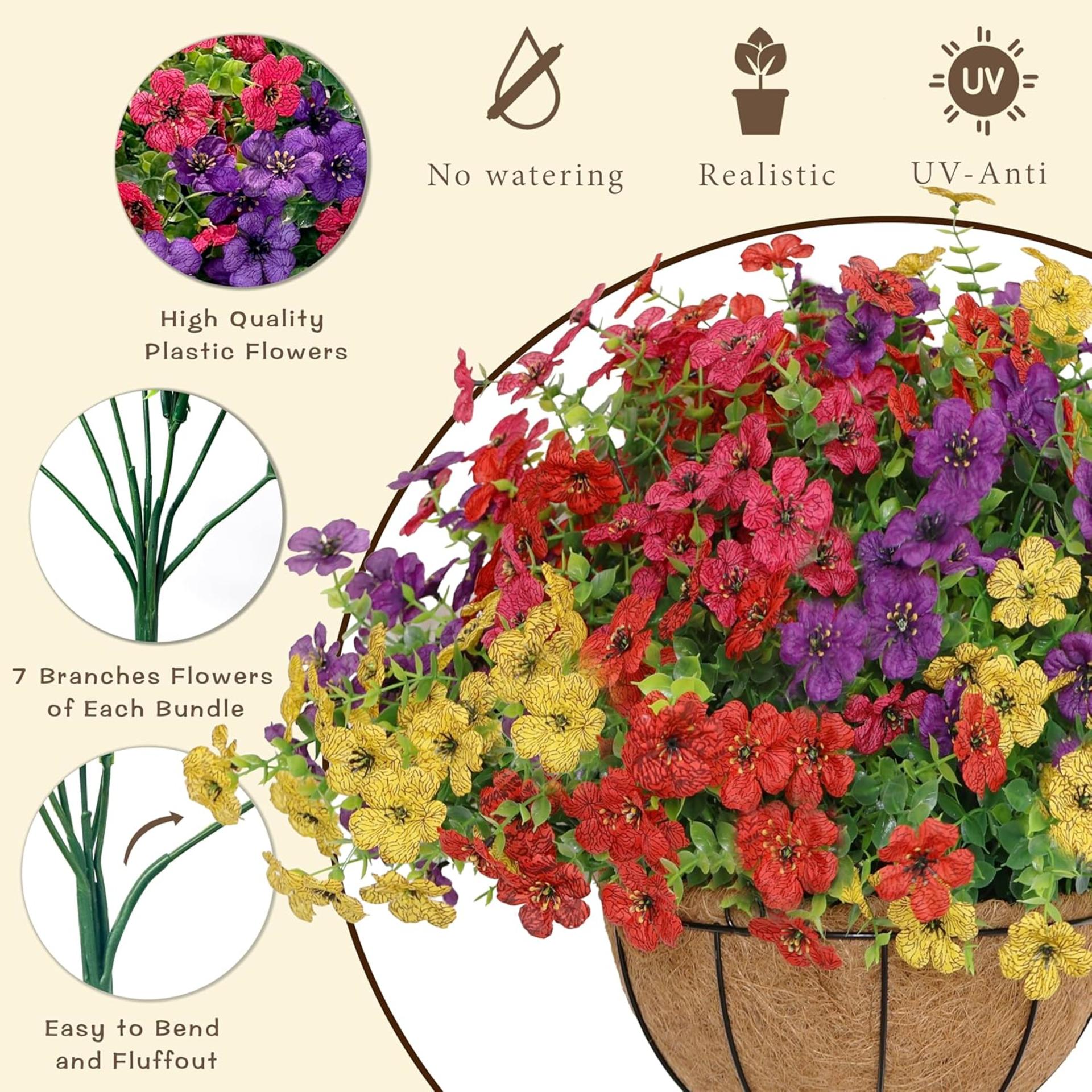 2 Set Artificial Hanging Flowers with Basket, UV Resistant Faux Wildflowers for Outdoor Decor - 5
