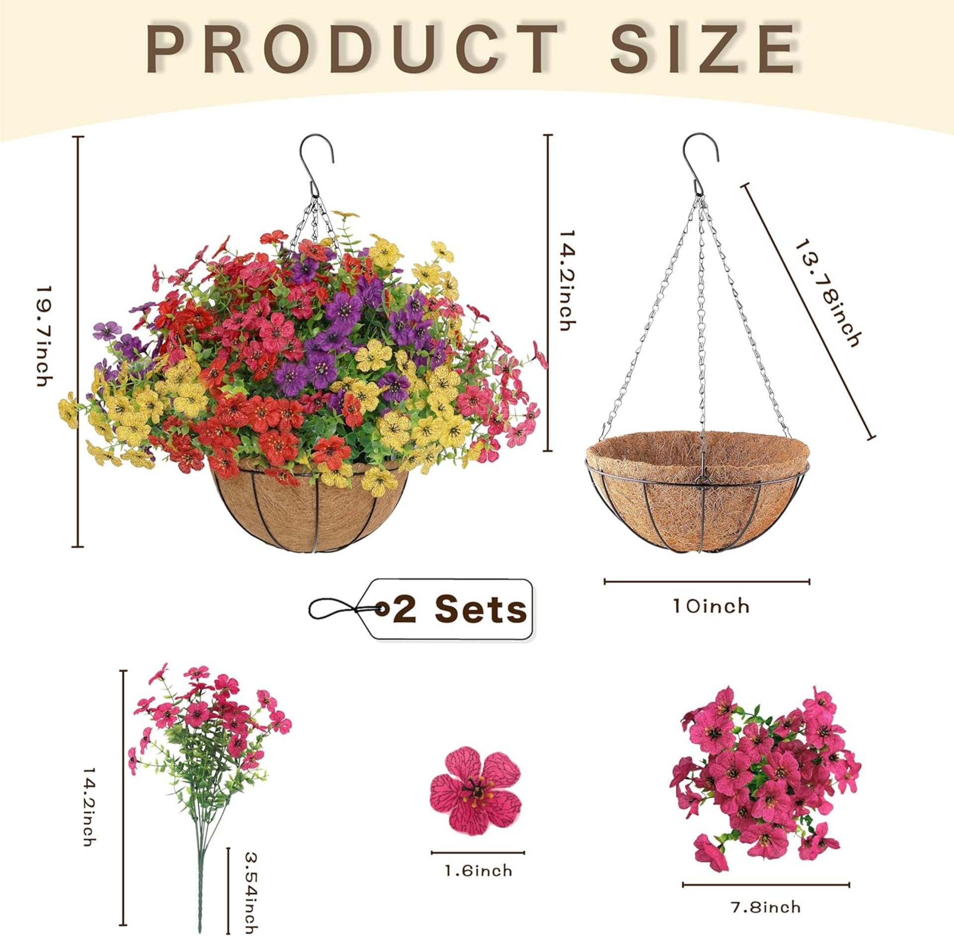 2 Set Artificial Hanging Flowers with Basket, UV Resistant Faux Wildflowers for Outdoor Decor - 4
