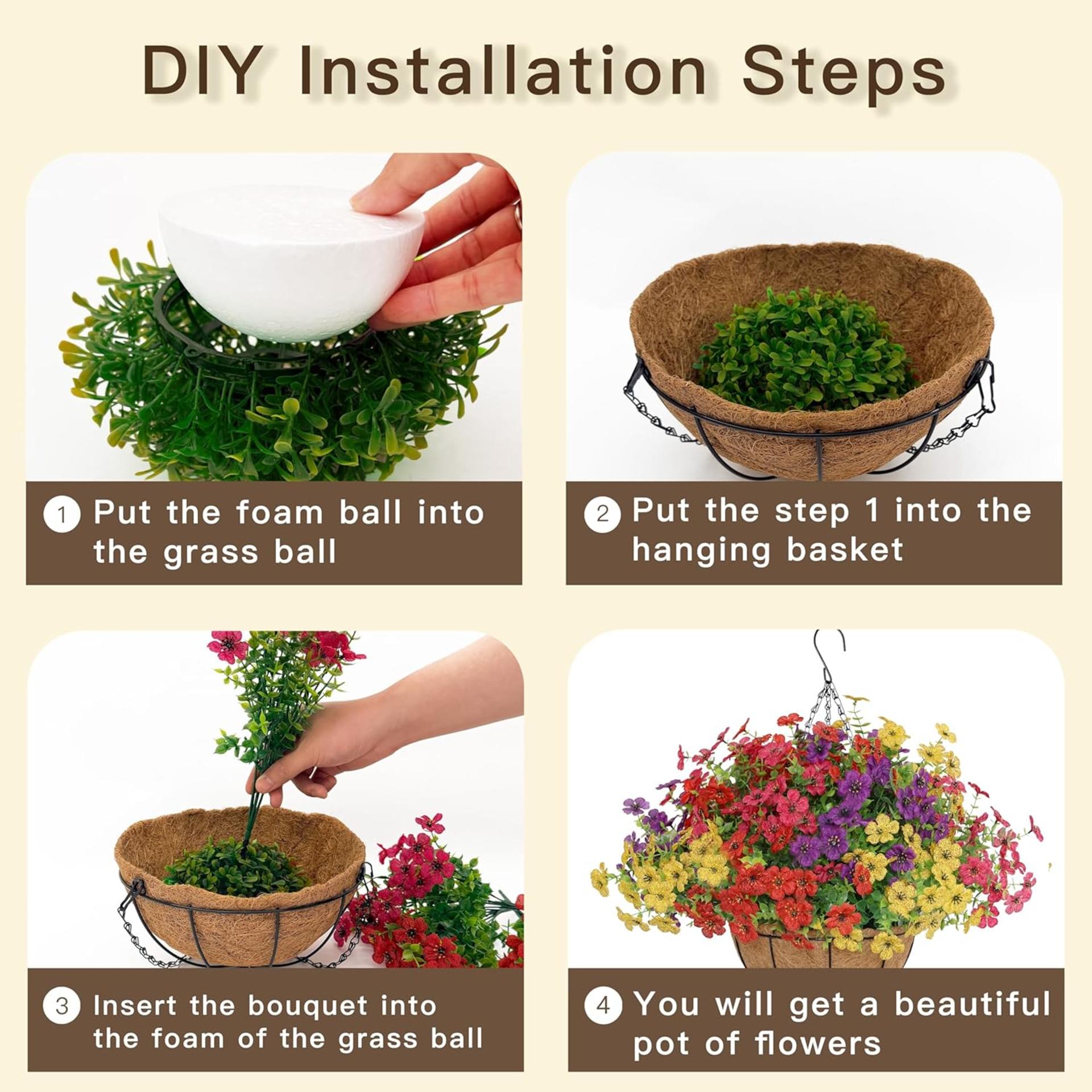 2 Set Artificial Hanging Flowers with Basket, UV Resistant Faux Wildflowers for Outdoor Decor - 6