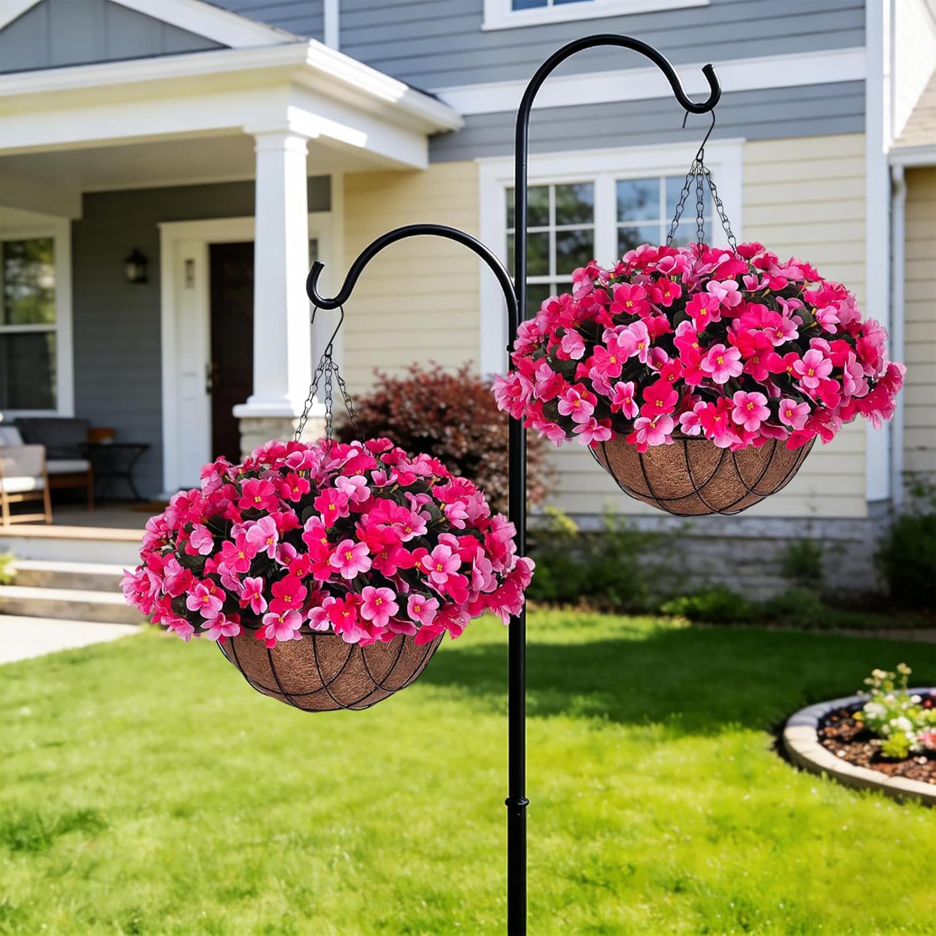 Artificial Hanging Flowers with Basket for Outdoor, Fake Hydrangea UV Resistant Arrangements for Porch Garden - 2