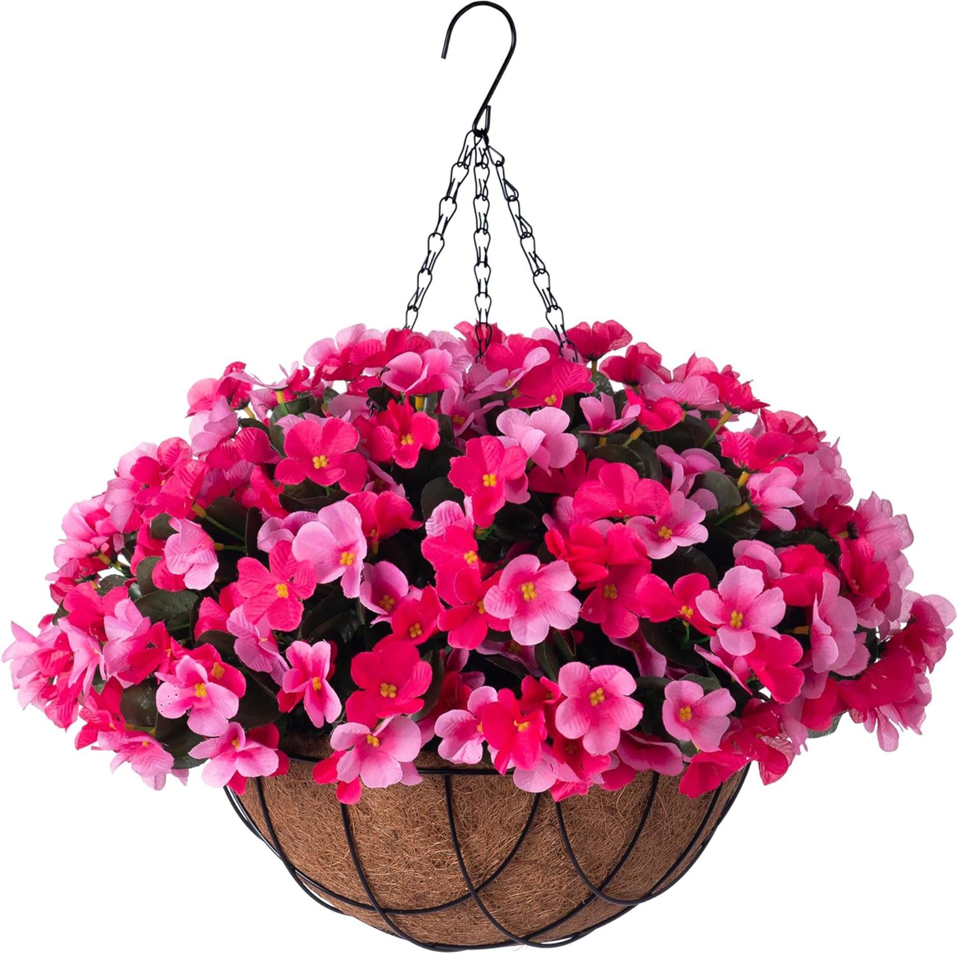 Artificial Hanging Flowers with Basket, UV Resistant Fake Hydrangea for Outdoor Porch Garden Decor