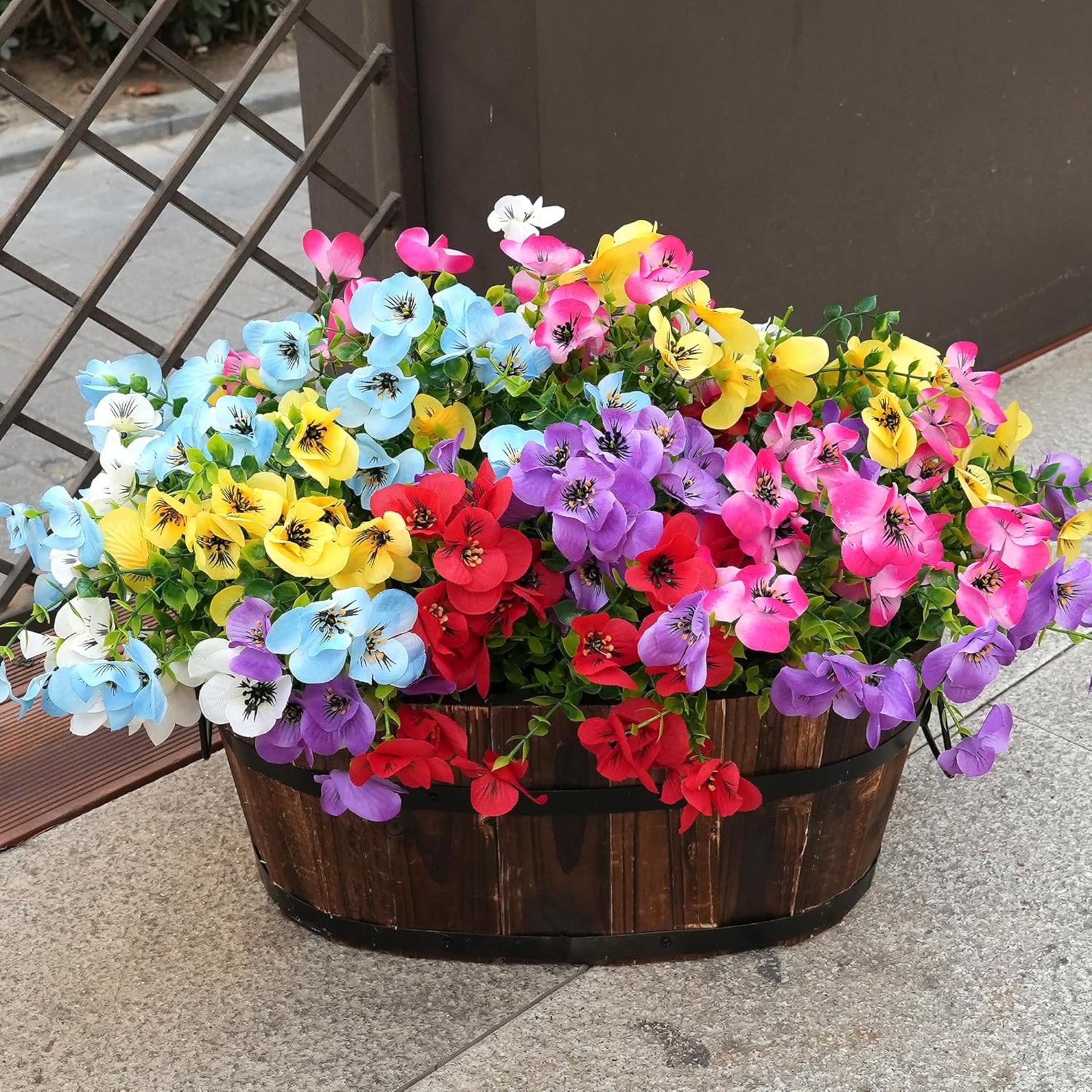 16 Bundles UV Resistant Artificial Pansy Flowers for Outdoor Window Box and Patio Decor - 1