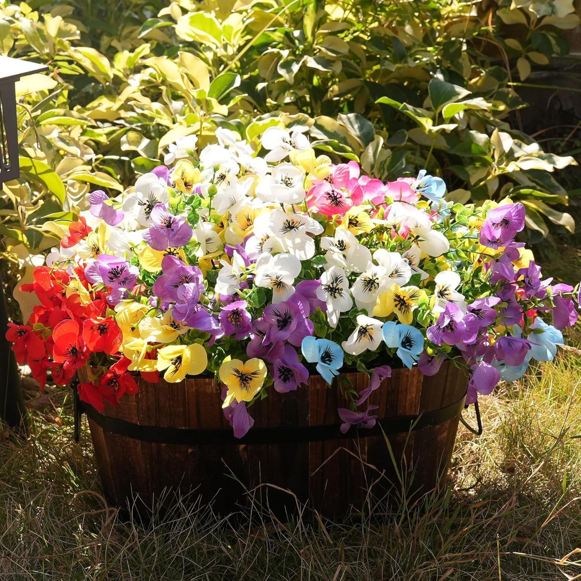 16 Bundles UV Resistant Artificial Pansy Flowers for Outdoor Window Box and Patio Decor - 4